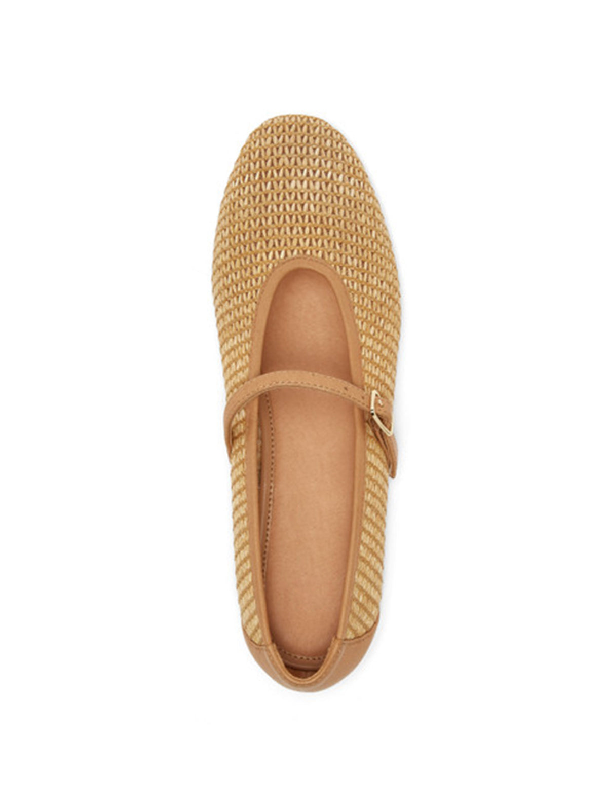 Tan Grass Woven Round-Toe Bridge Strap Chic Flats