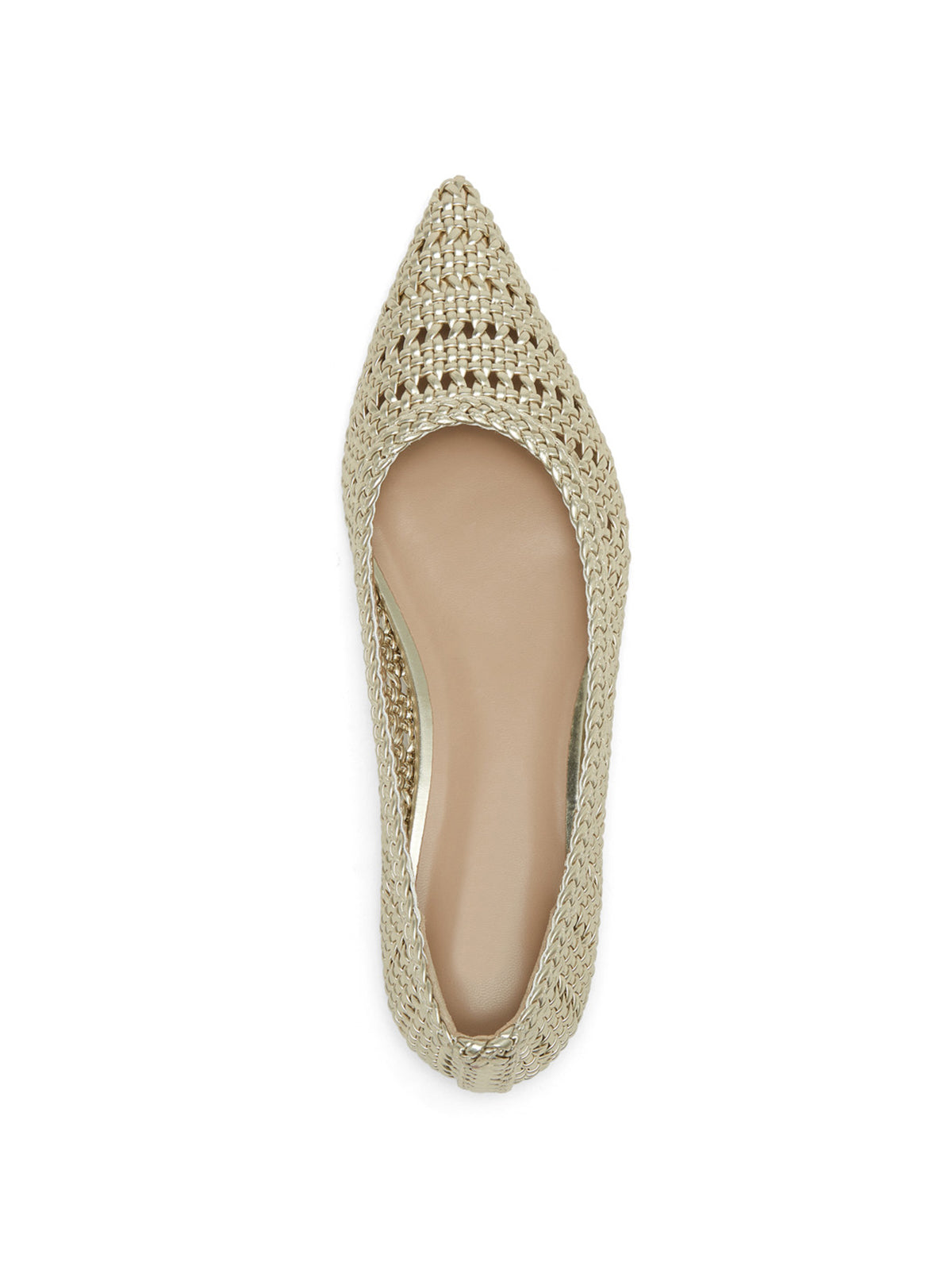 Metallic Gold Woven Vegan Leather Pointed-Toe Slip-On Chic Flats