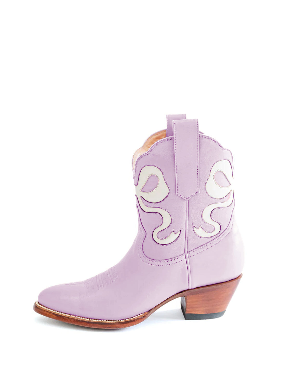 Purple Almond-Toe Ankle Western Boots With White Bowknot Inlay