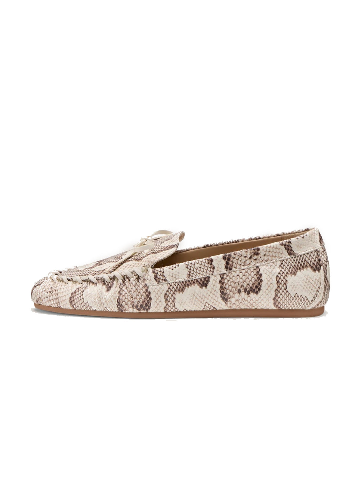 Snakeskin Print Round-Toe Front Bow Slip-On Chic Flats