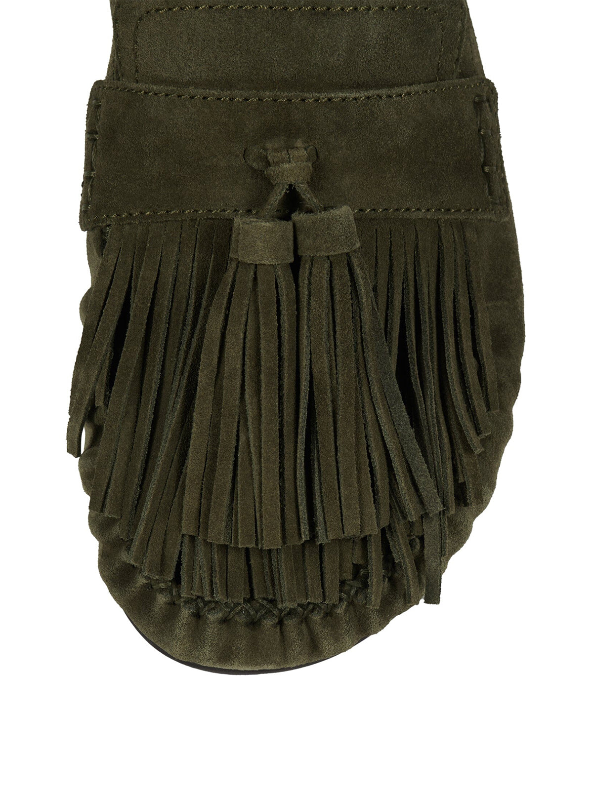 Brown Faux Suede Round-Toe Front Fringe Backless Slip-On Flats