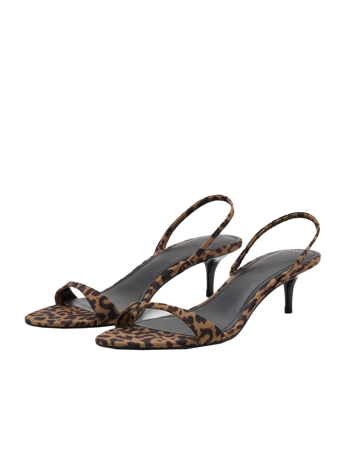 Leopard Satin Round-Toe Slingback Kitten Heels