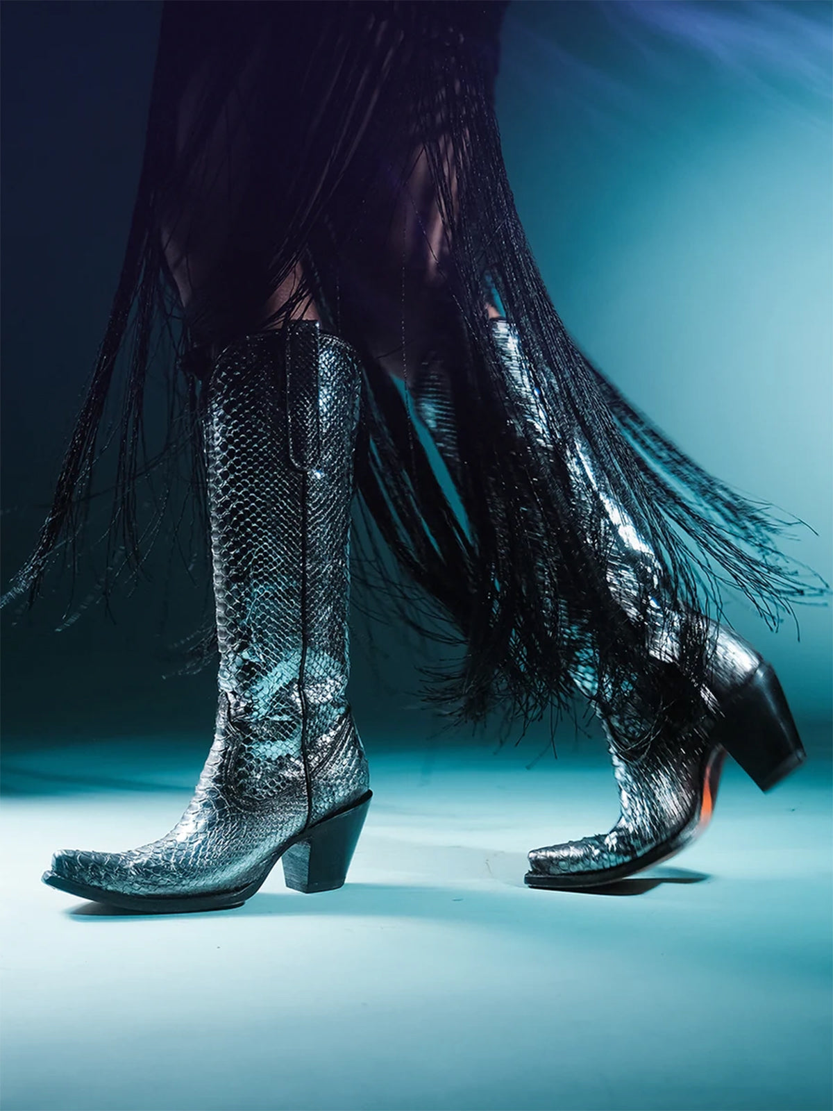 Metallic Snakeskin Pointed-Toe Half-Zip Simple Knee High Cowgirl Boots