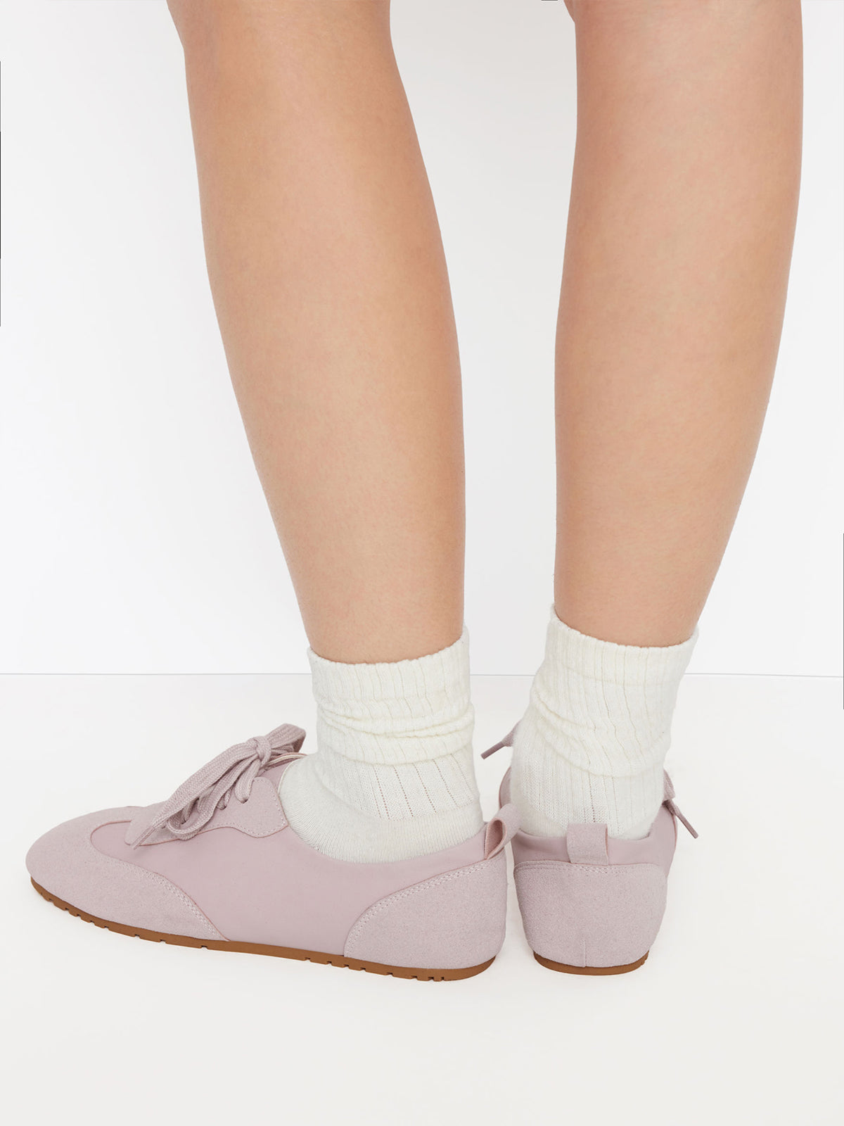 Gray Purple Cow Suede And Cow Leather Square-Toe Lace-Up Flats Sneakers
