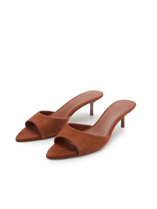 Orange Faux Suede Pointed-Toe Slip-On Simple Kitten Heels