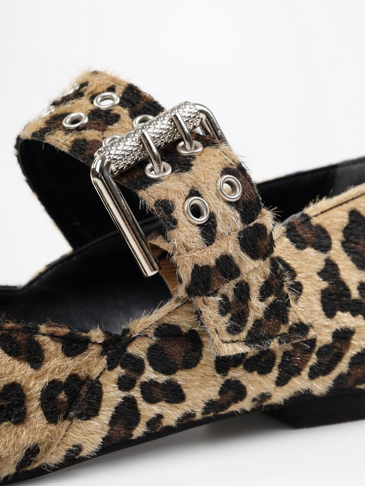 Leopard Print Square-Toe Buckle Bridge Strap With Eyelets Ballet Flats