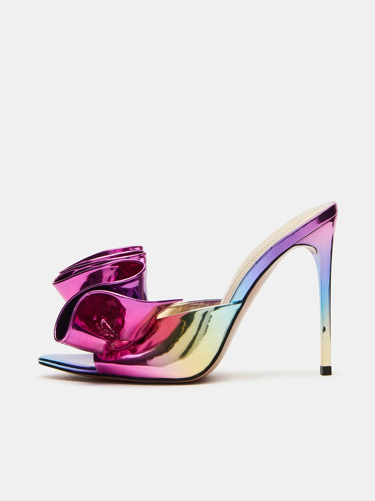 Pointed-Toe Slip-On Ruffle High Heels - Metallic Iridescent
