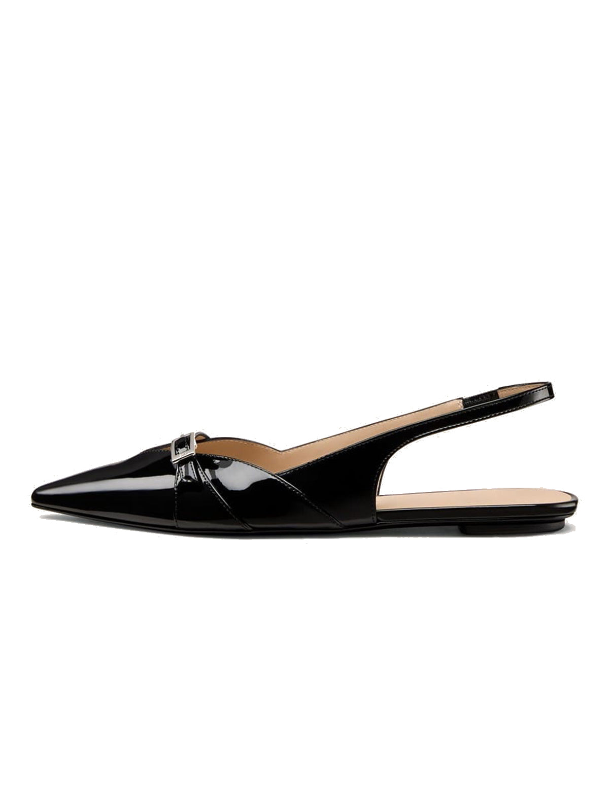 Patent Black Pointed-Toe Front Strap And Back Strap Chic Flats