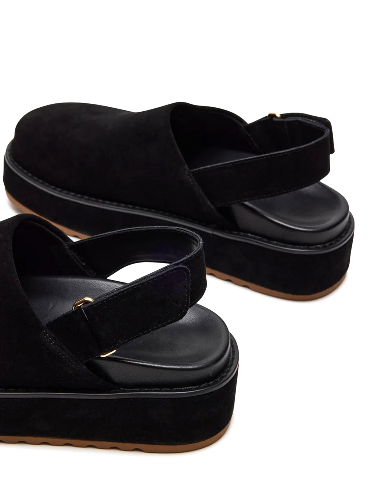 Black Faux Suede Round-Toe Slingback Platform Shoes
