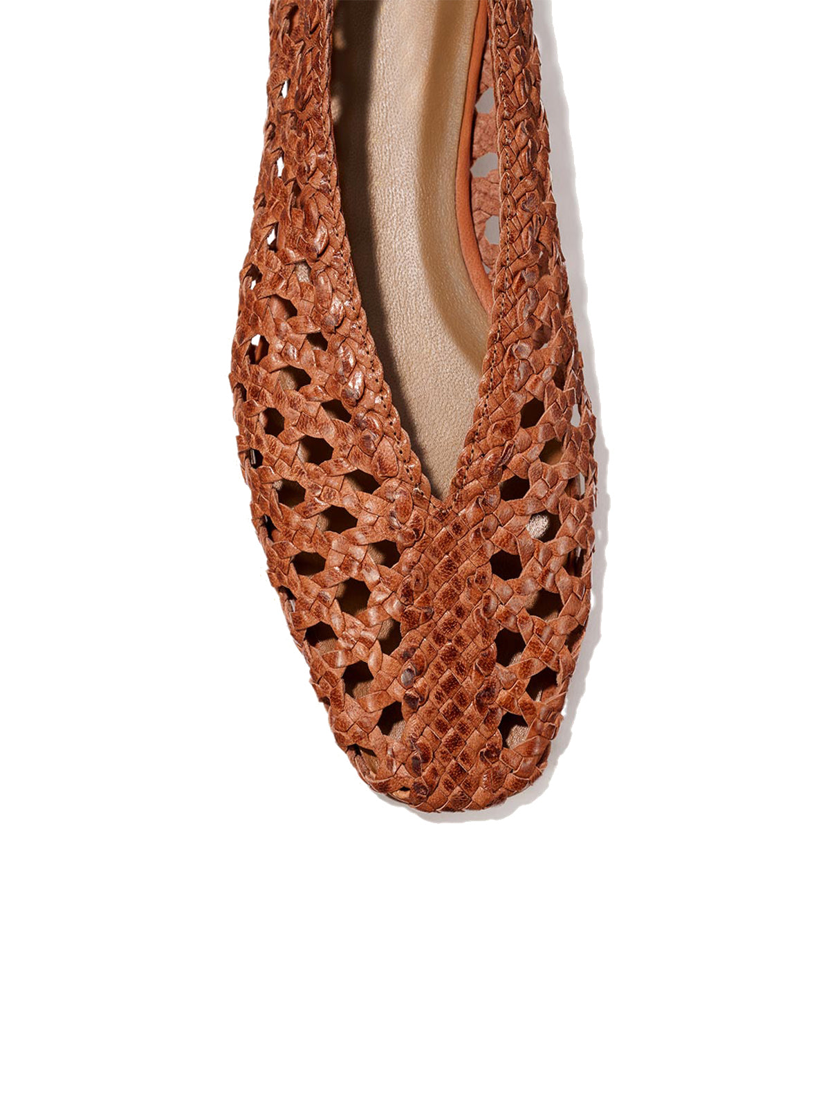 Brown Woven Vegan Leather Square-Toe Chic Ballet Flats