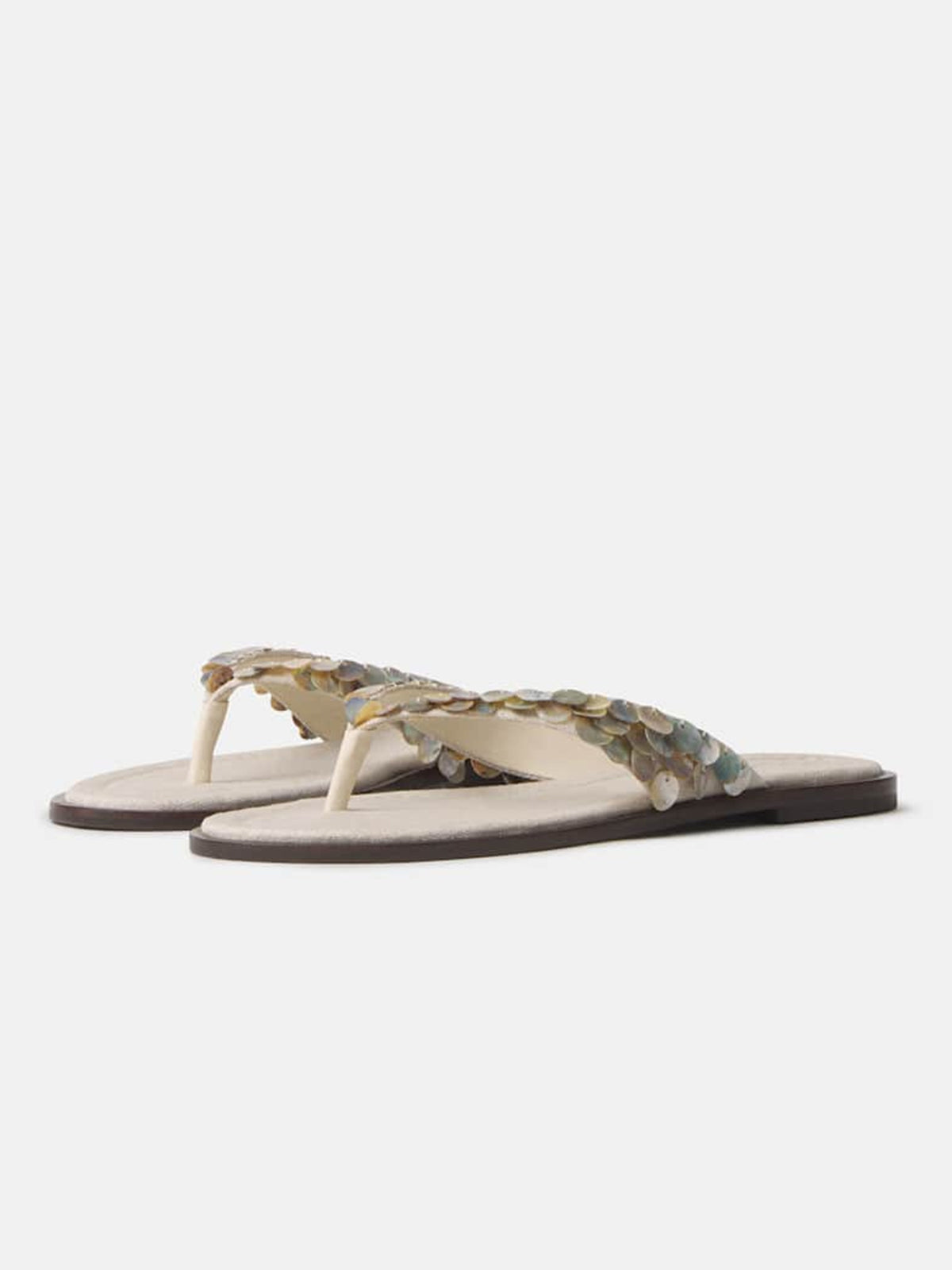 Silver Canvas Round-Toe Flip-Flop Slip-On Flats Sandals