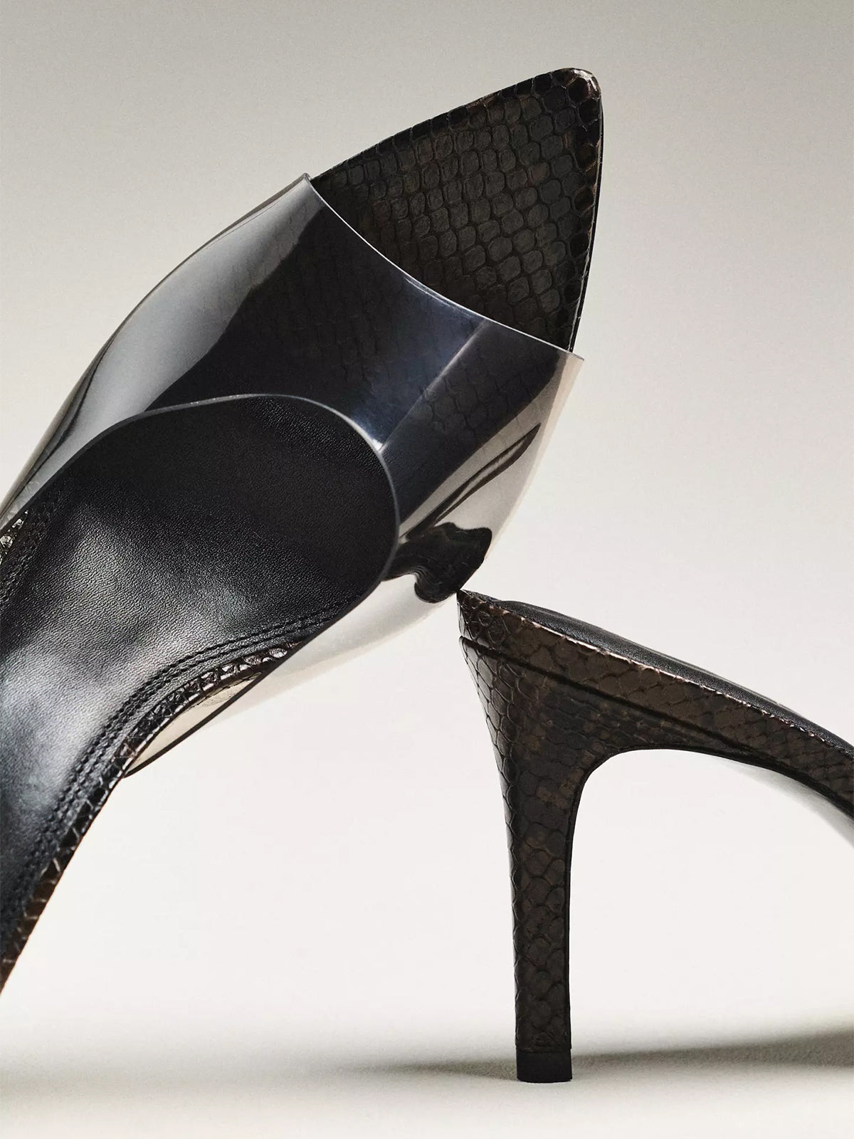 Dark Brown Transparent TPU Film Open Pointed-Toe Slip-On High Heels