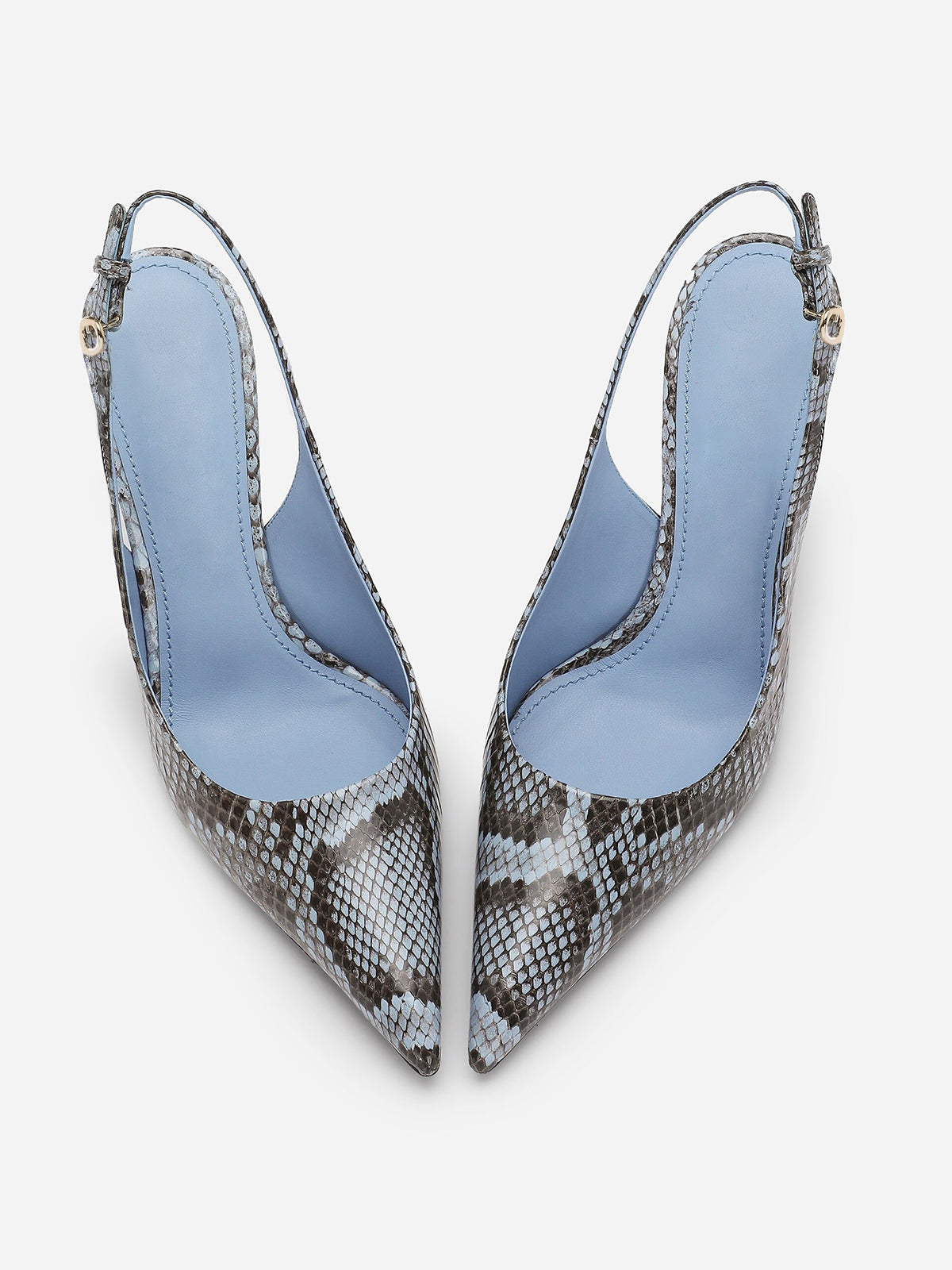 Blue Snakeskin Print Pointed-Toe Buckle Slingback High Heels Pumps