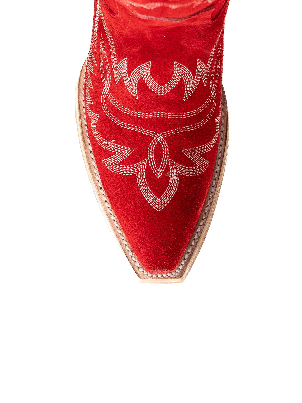 Red Faux Suede Snip-Toe Classic Embroidery Half-Zip Over-The-Knee Cowgirl Boots