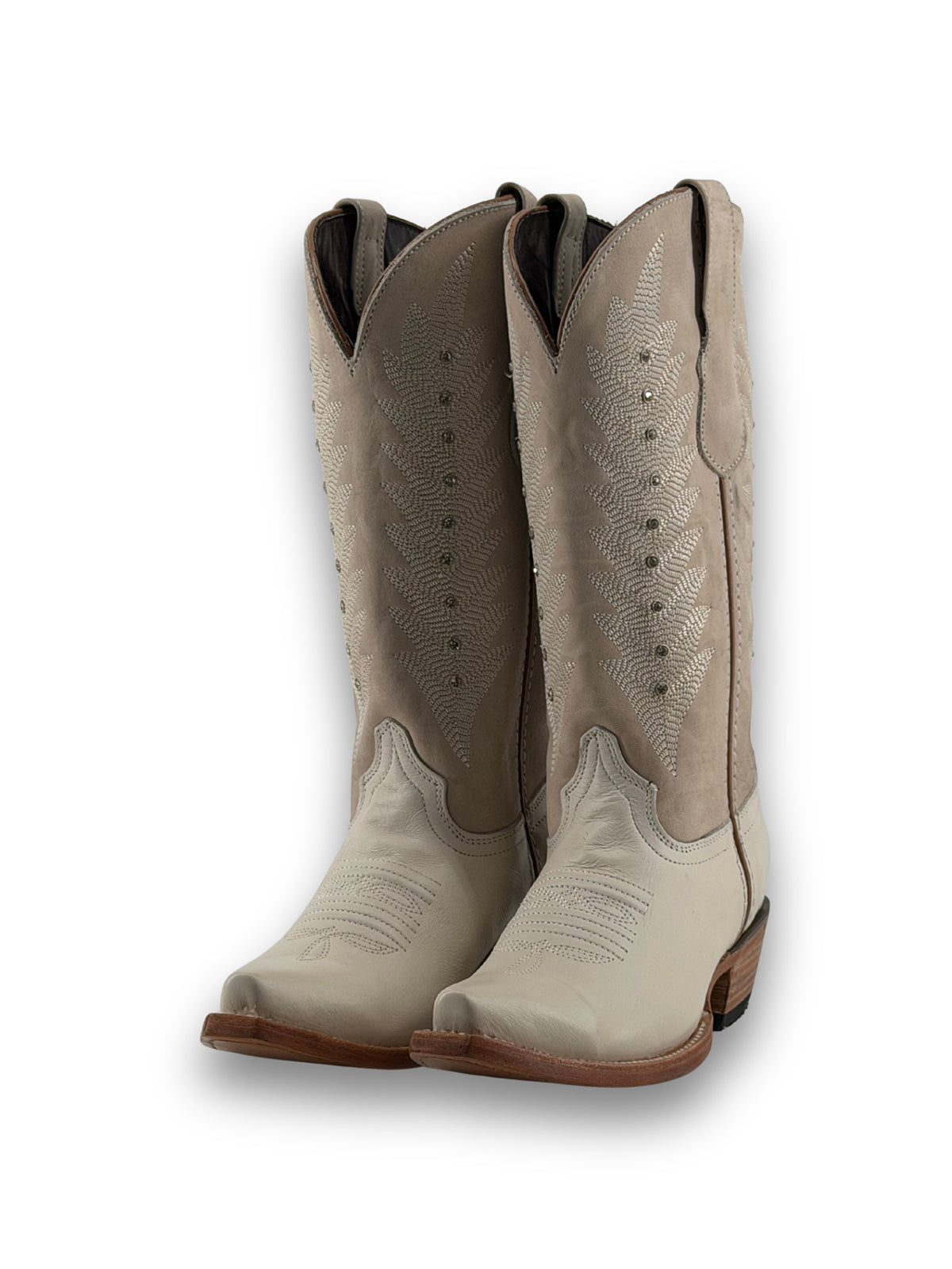 Dark Bone Western Snip-Toe Embroidery And Studs Mid Calf Chic Cowgirl Boots