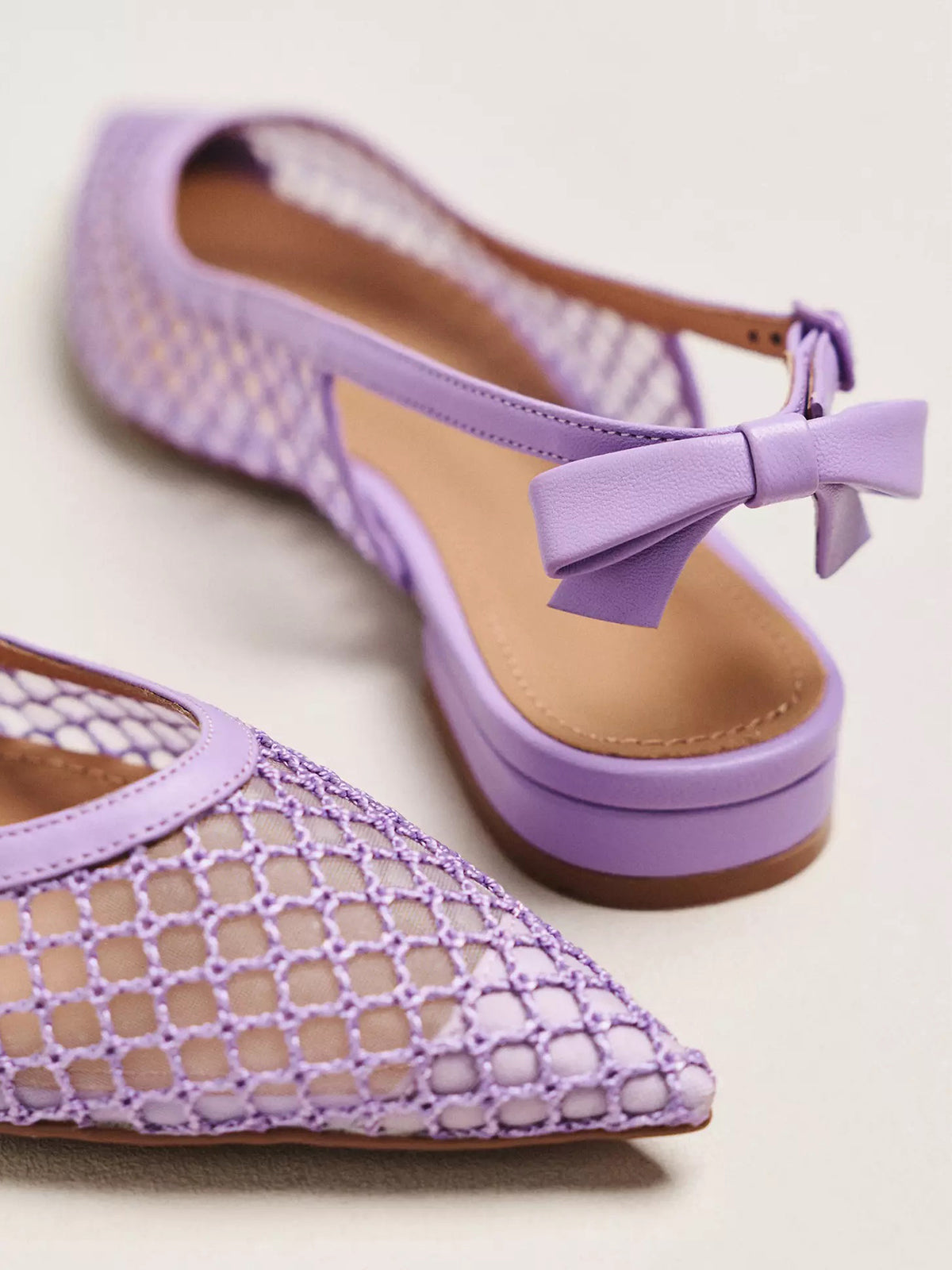 Lilac Mesh Pointed-Toe Slingback Back Bow Flats
