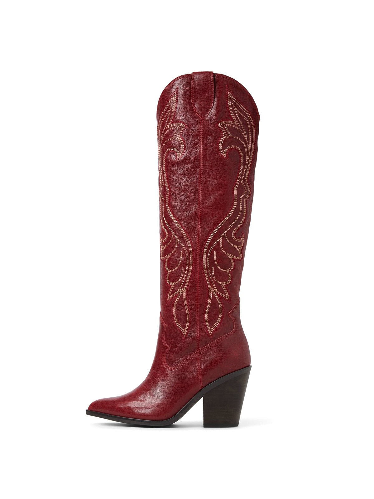 Red Pointed-Toe Embroidery Classic Half-Zip Knee High Cowgirl Boots