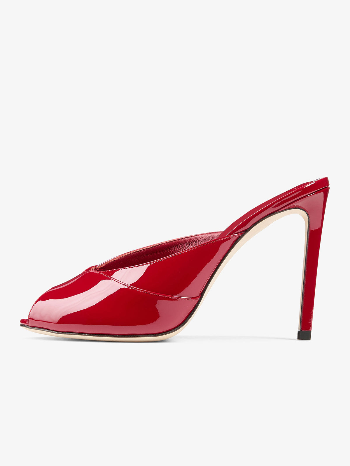 Patent Red Peep Round-Toe Slip-On Mules High Heels
