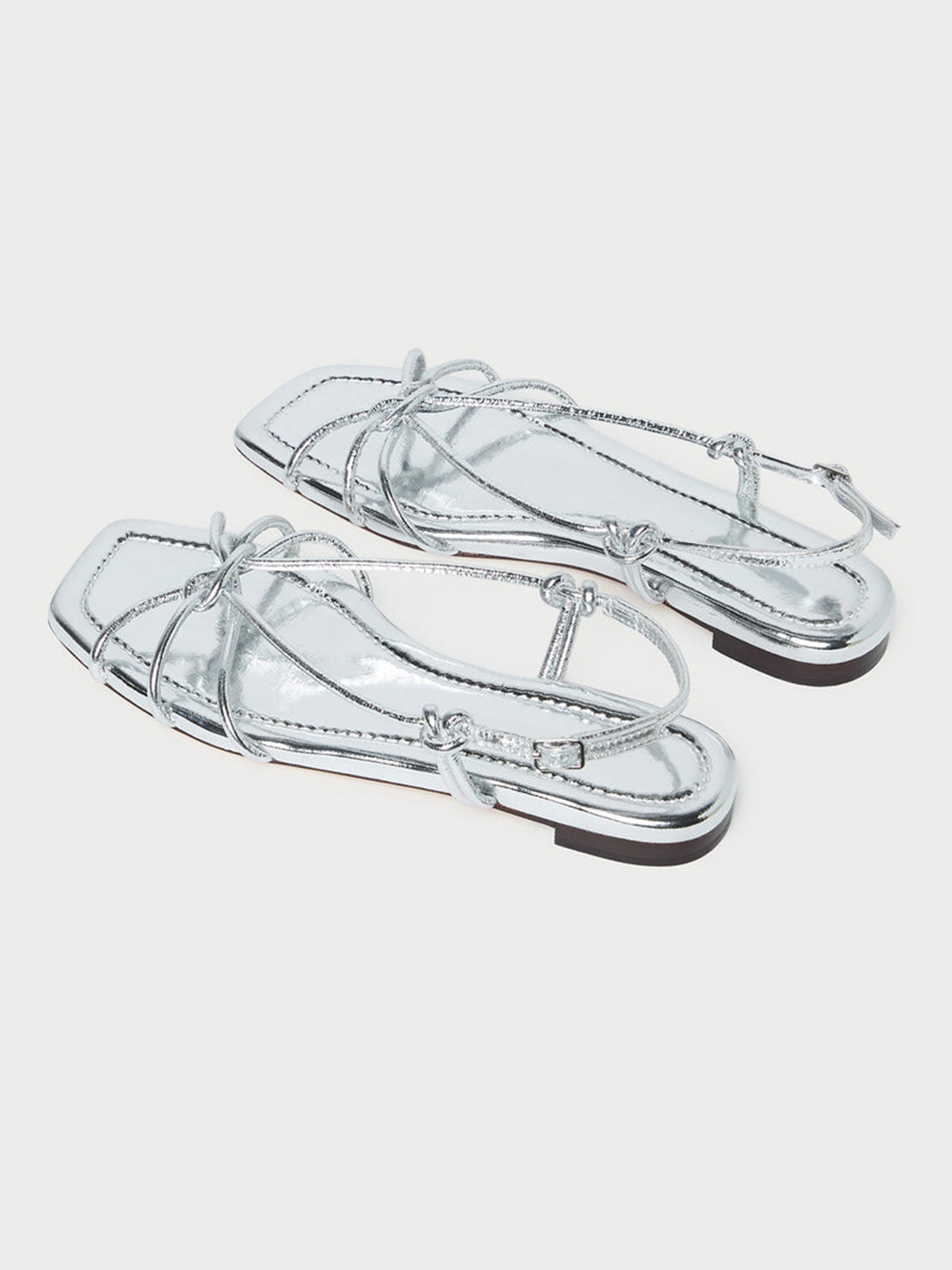 Metallic Silver Square-Toe Strappy Chic Flats Sandals