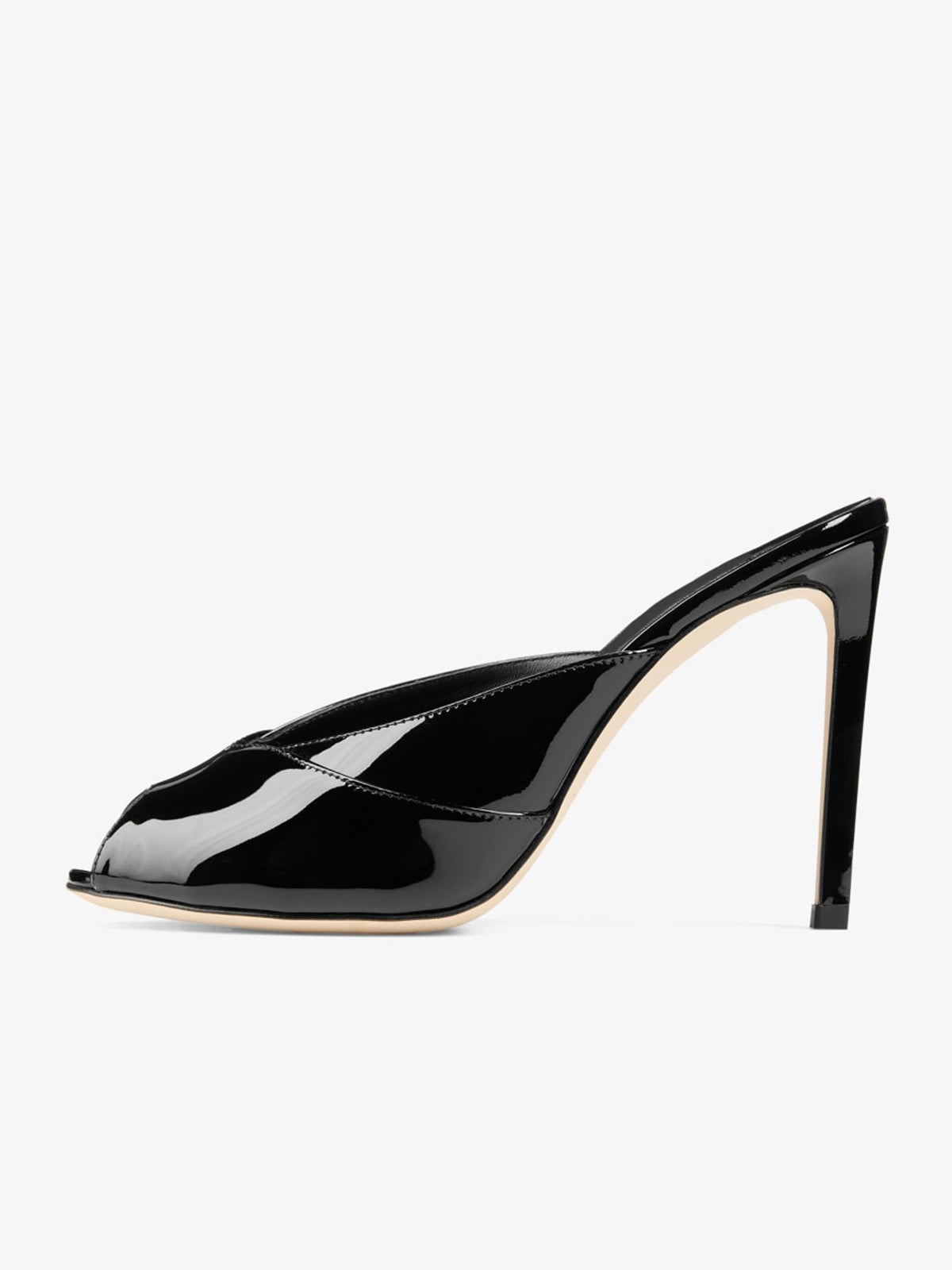 Patent Black Peep Round-Toe Slip-On Mules High Heels
