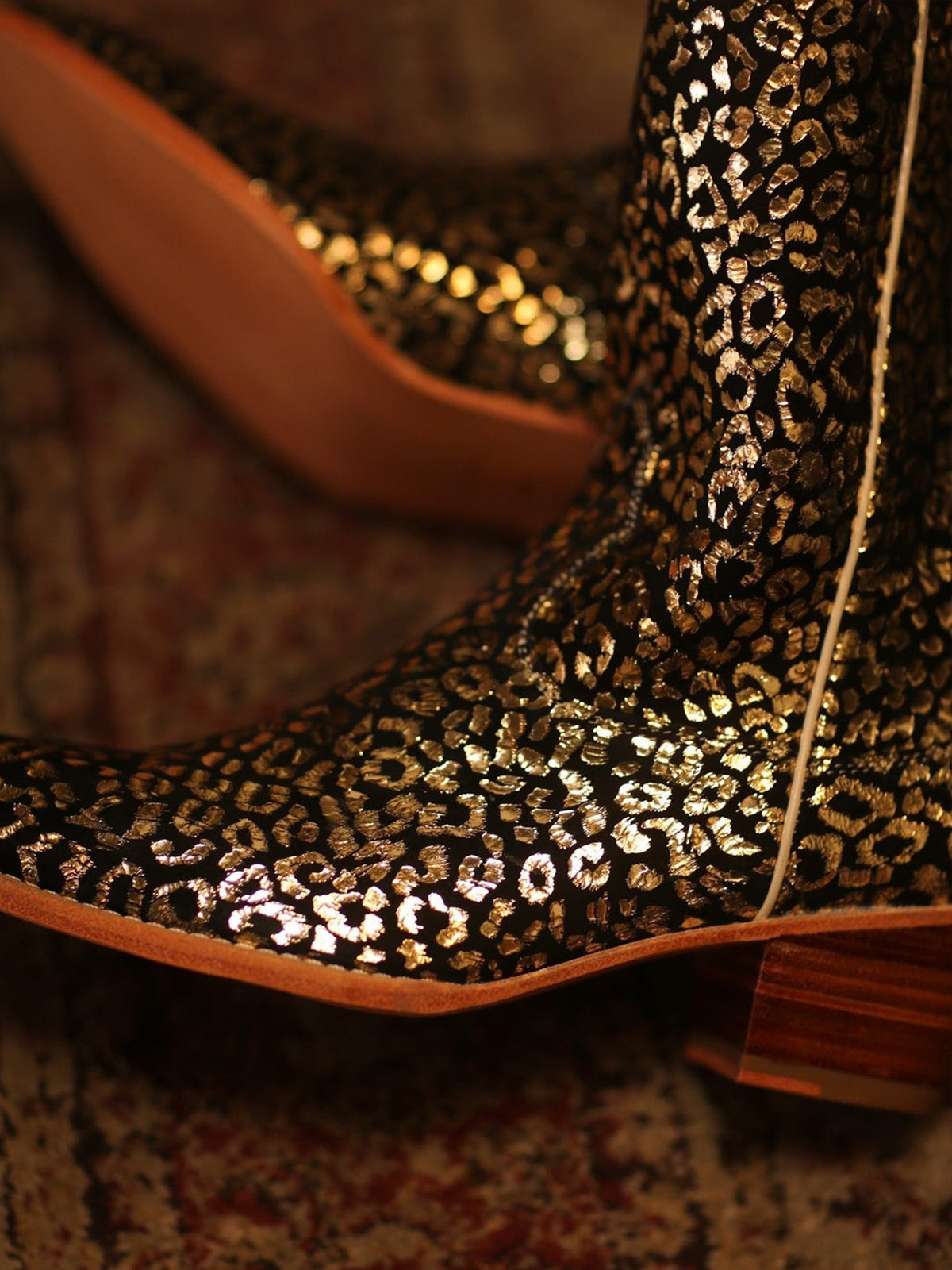 Metallic Gold And Black Faux Suede Round-Toe Back Full-Zip Simple Cowgirl Boots
