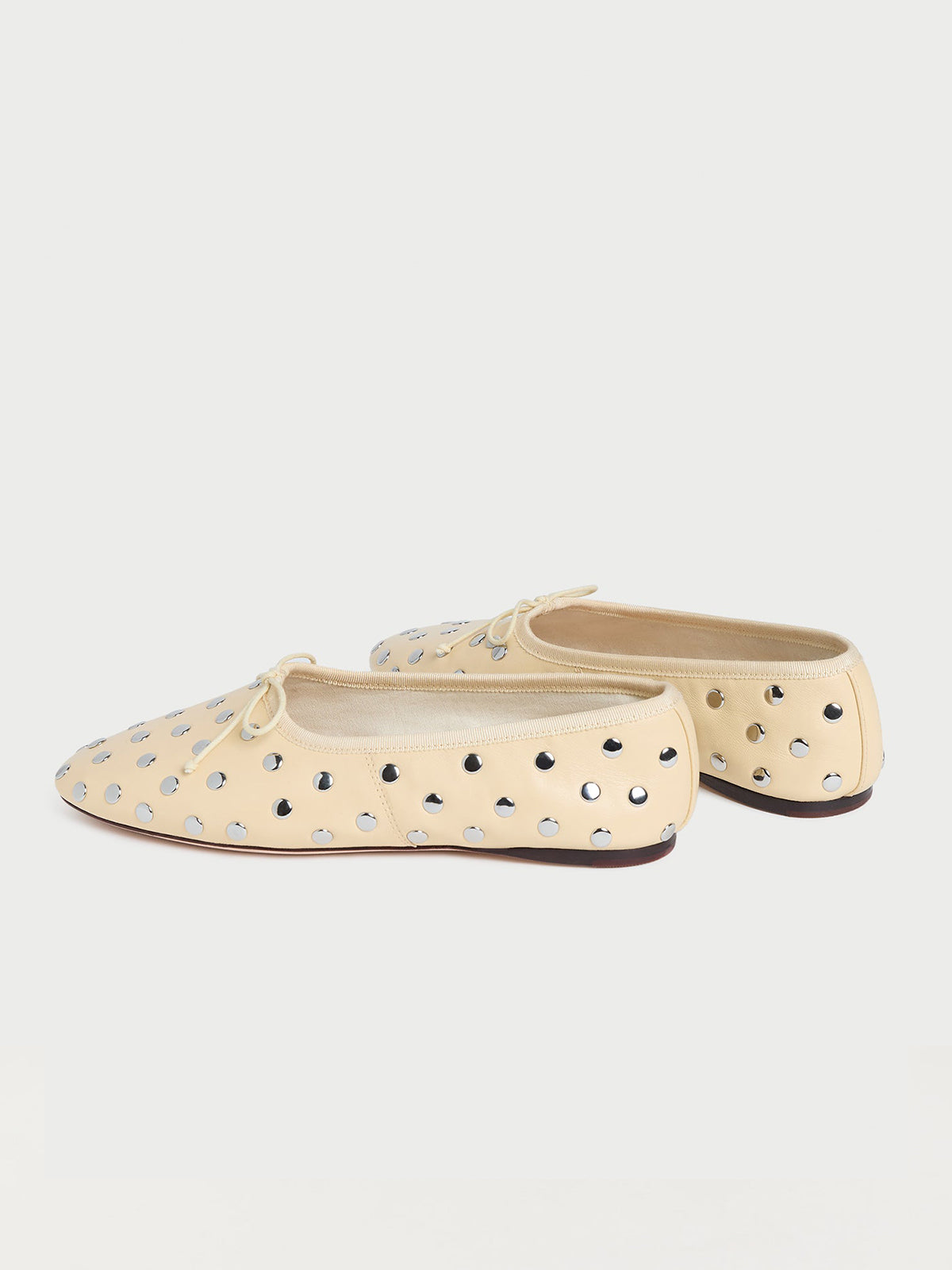Yellow Round-Toe Front Bow Ballet Flats With Studs