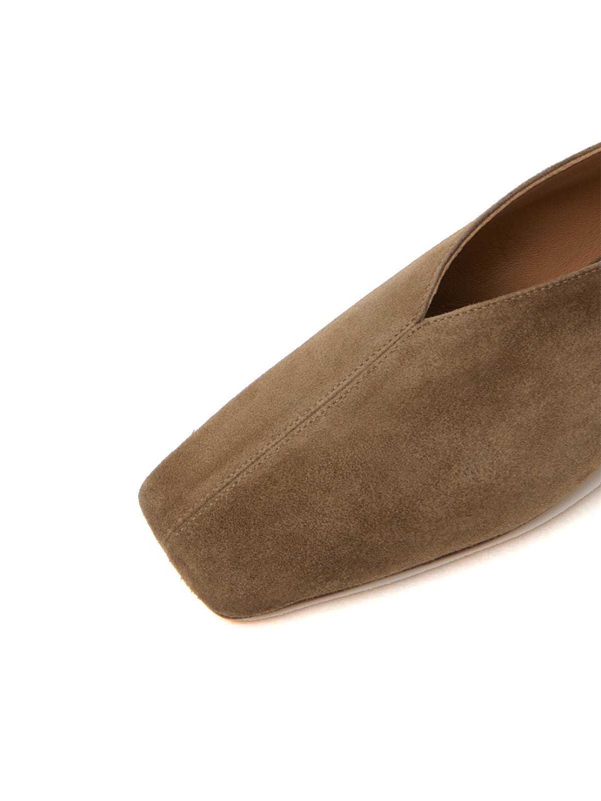 Camel Faux Suede Square-Toe Simple Slip-On Flats