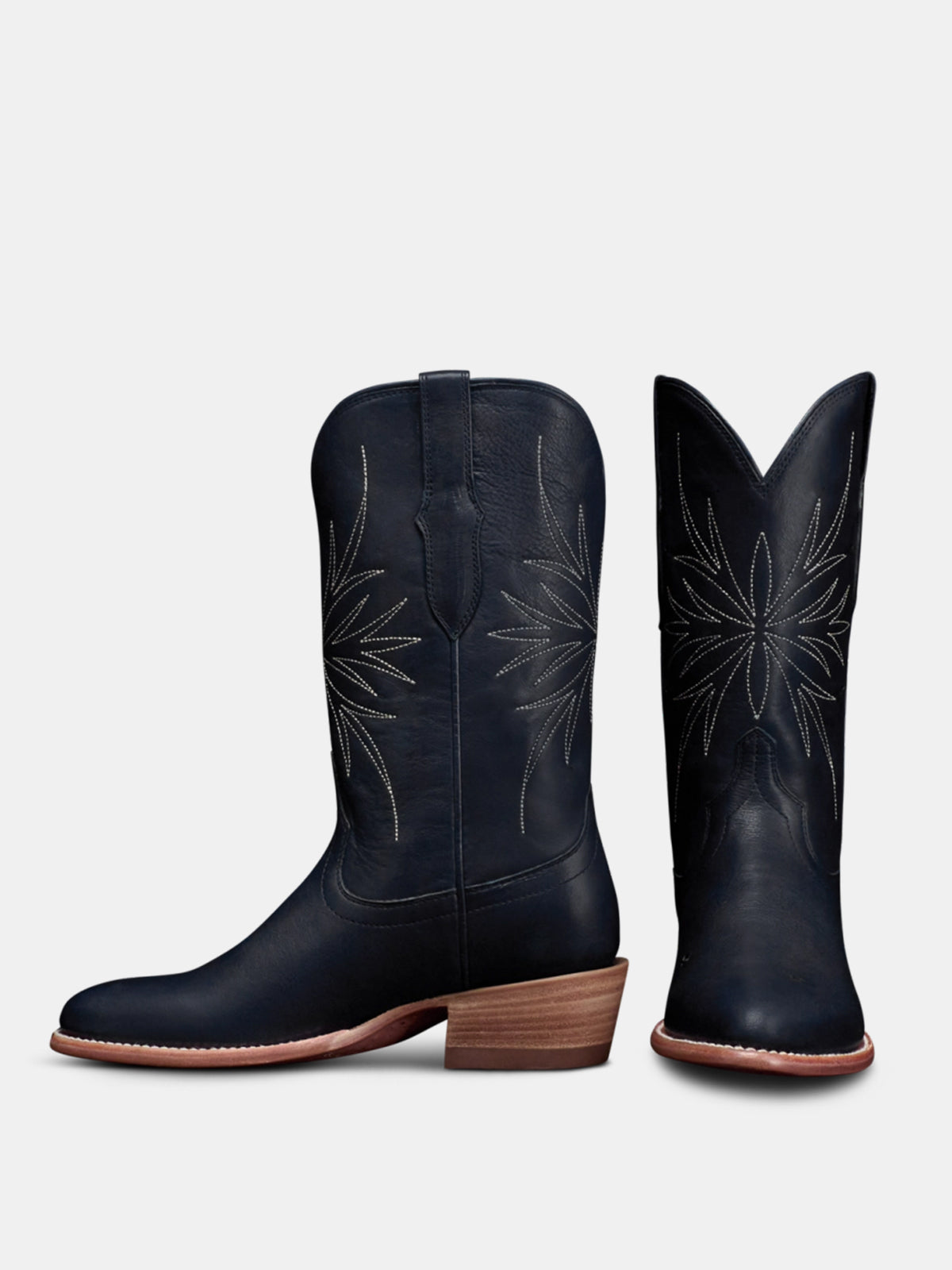 Dark Blue Round-Toe Chic Embroidery Classic Ankle Cowgirl Boots