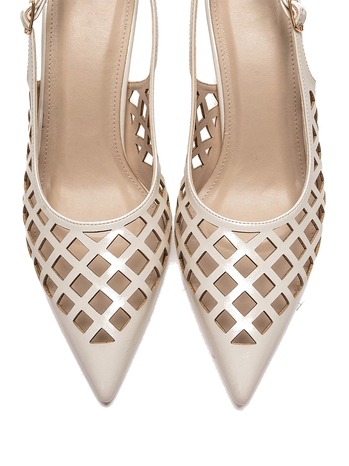 Beige Pointed-Toe Cutout Chic Buckle Back Strap Kitten Heels