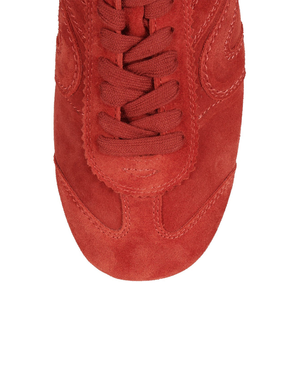 Brick Red Faux Suede Round-Toe Lace-Up Classic Sneakers Flats