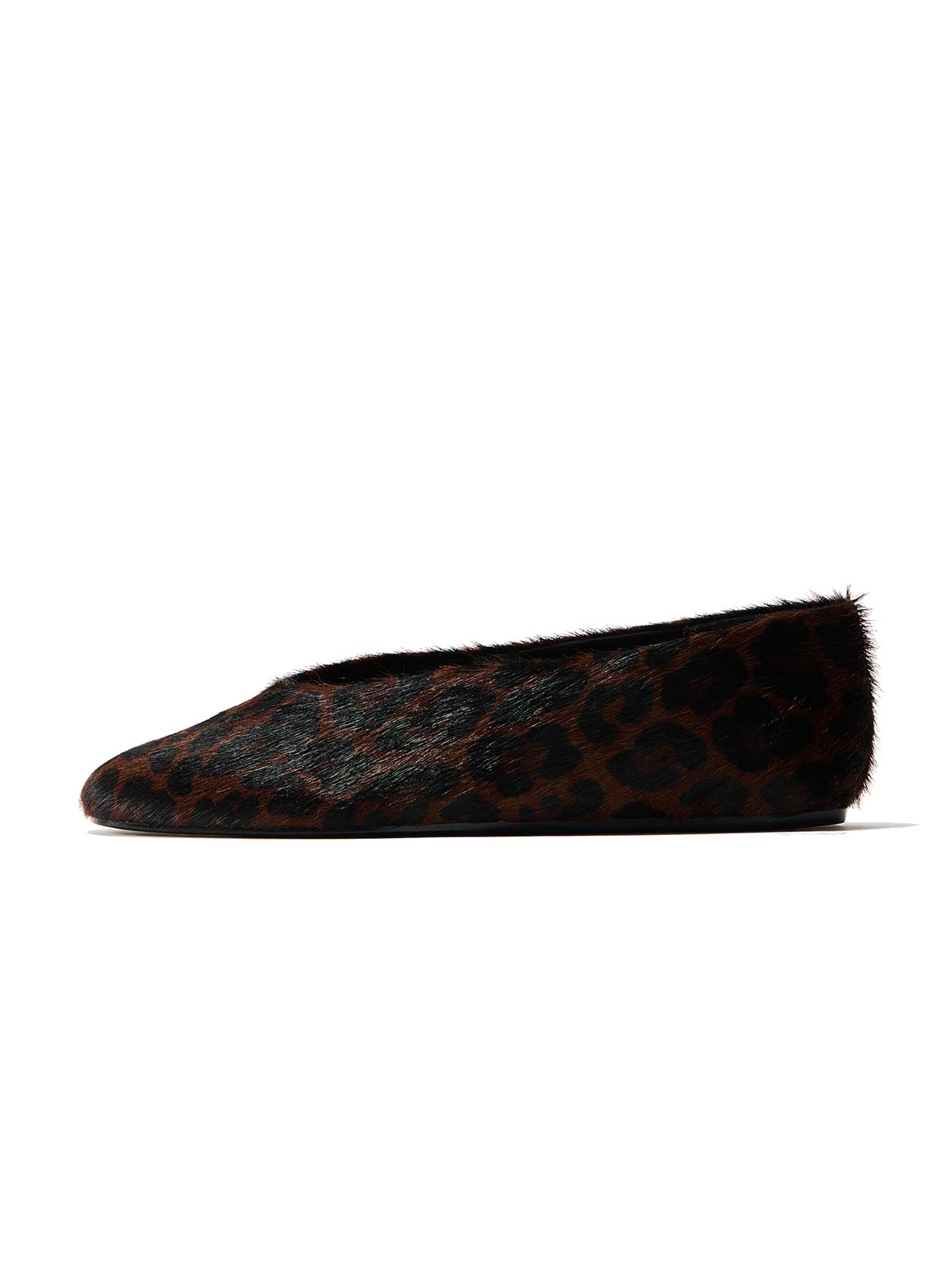 Leopard Print Pony Hair Vegan Leather Square-Toe Slip-On Ballet Flats