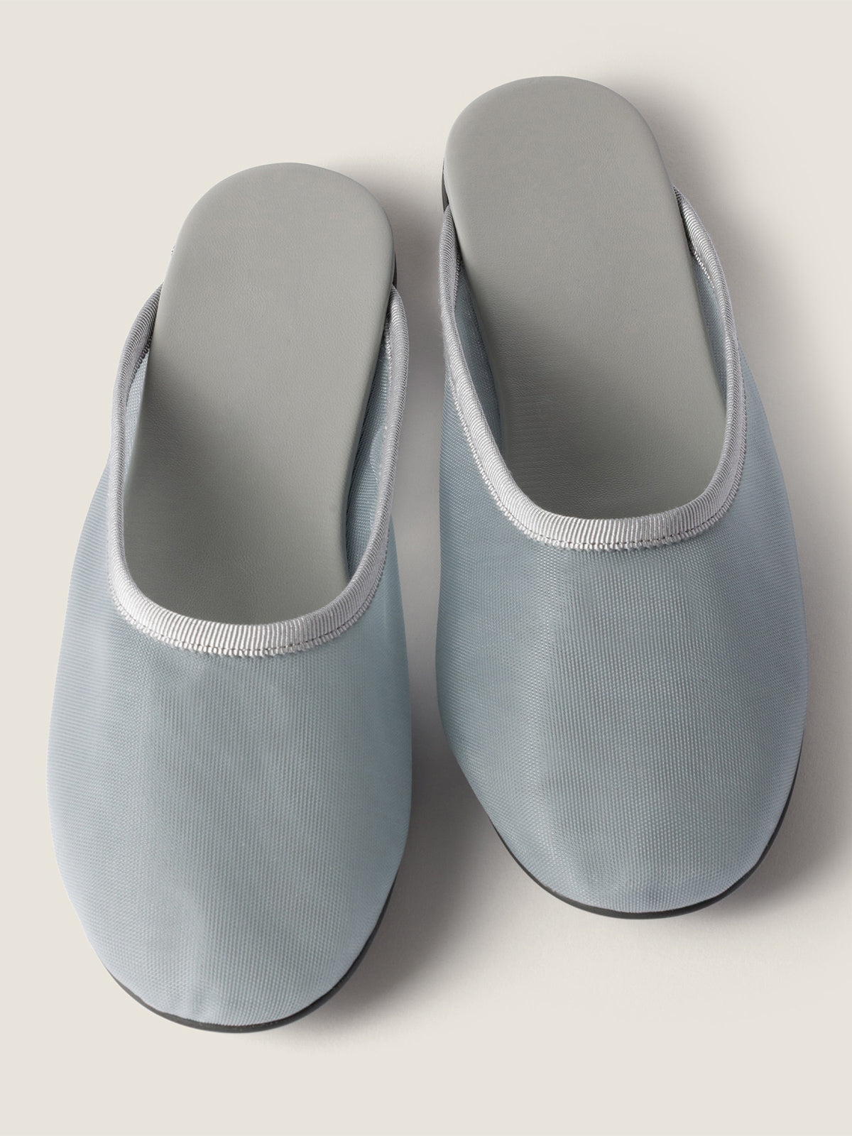 Gray Mesh Round-Toe Backless Slippers Flats