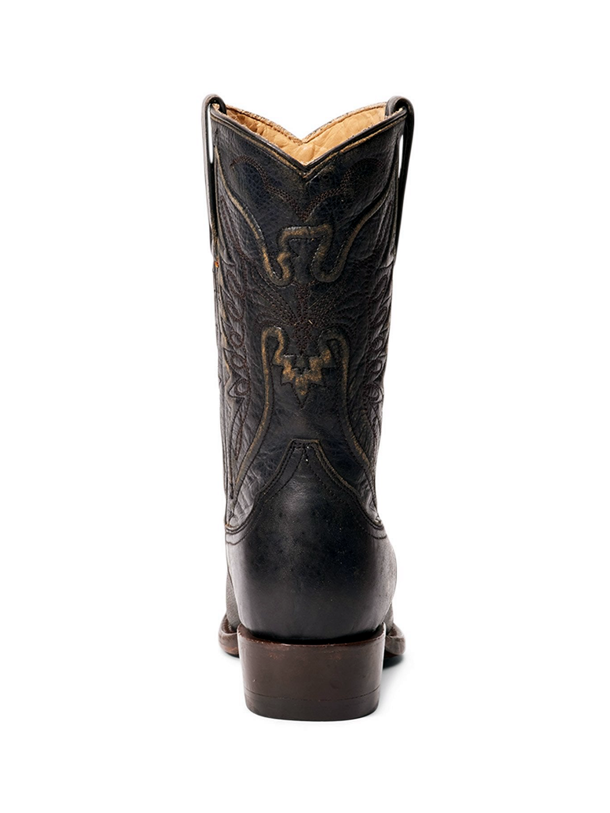 Black Snip-Toe Eagle Embroidery Padded Wide Mid Calf Cowgirl Boots