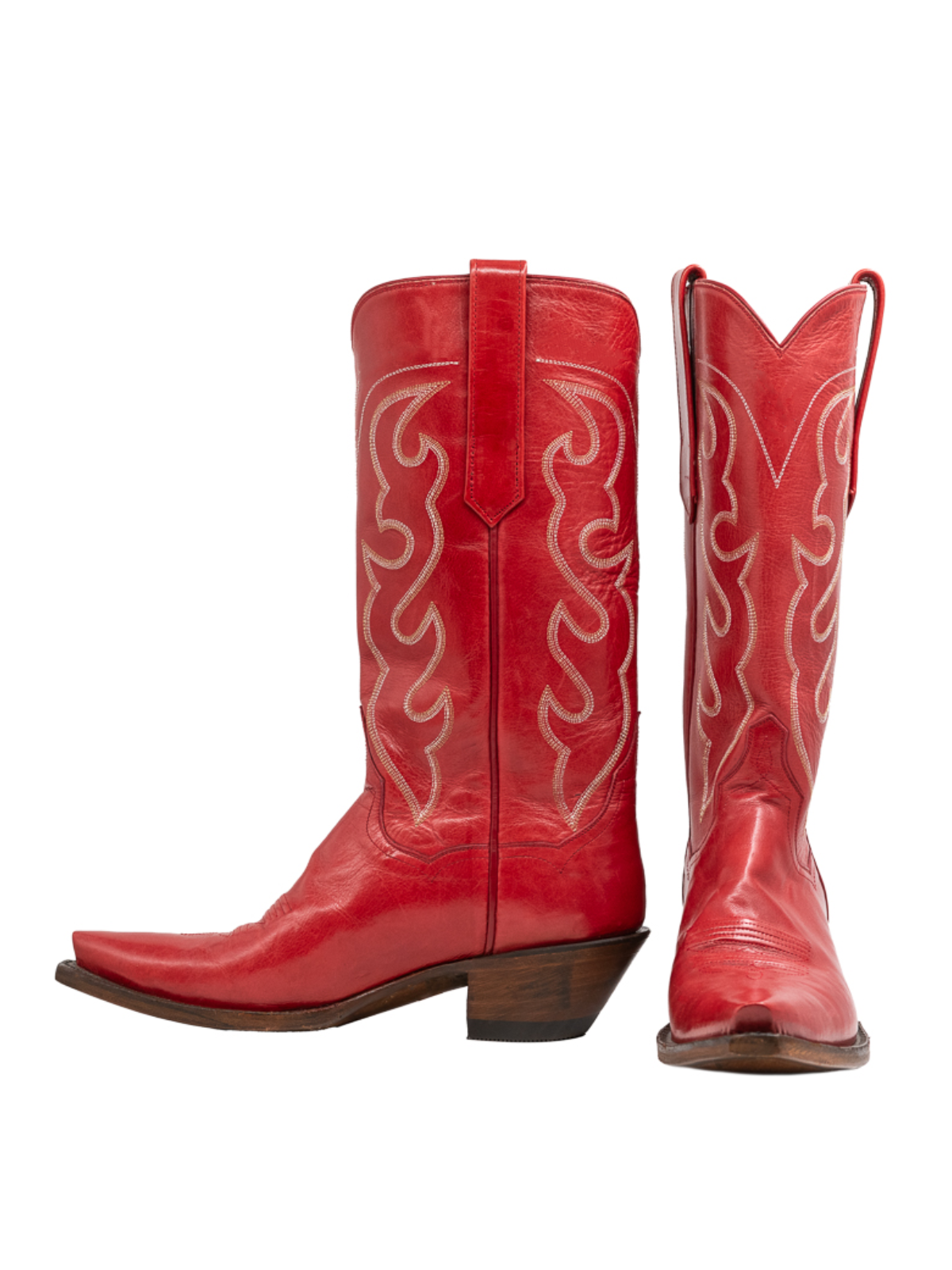 Red Embroidery Snip-Toe Wide Mid Calf Cowgirl Tall Boots