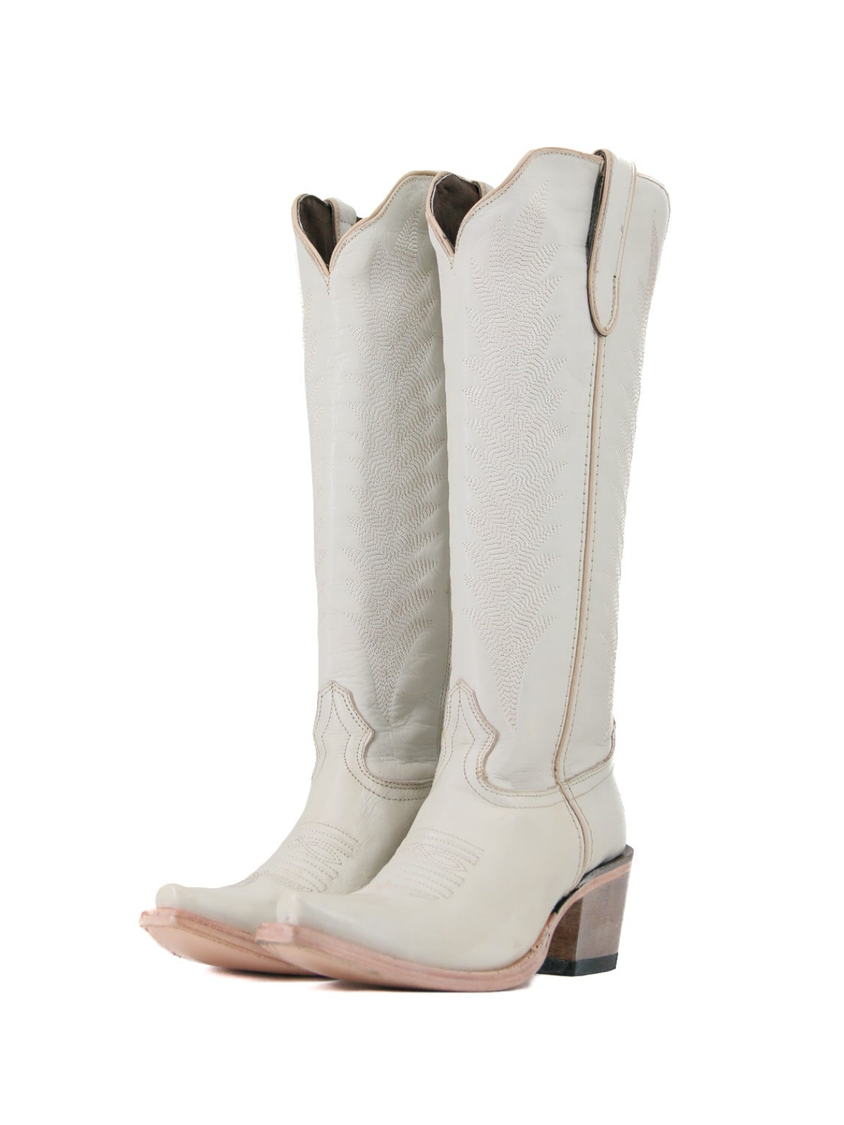 Ivory Snip-Toe Half-Zip Classic Embroidery Knee High Tall Cowgirl Boots