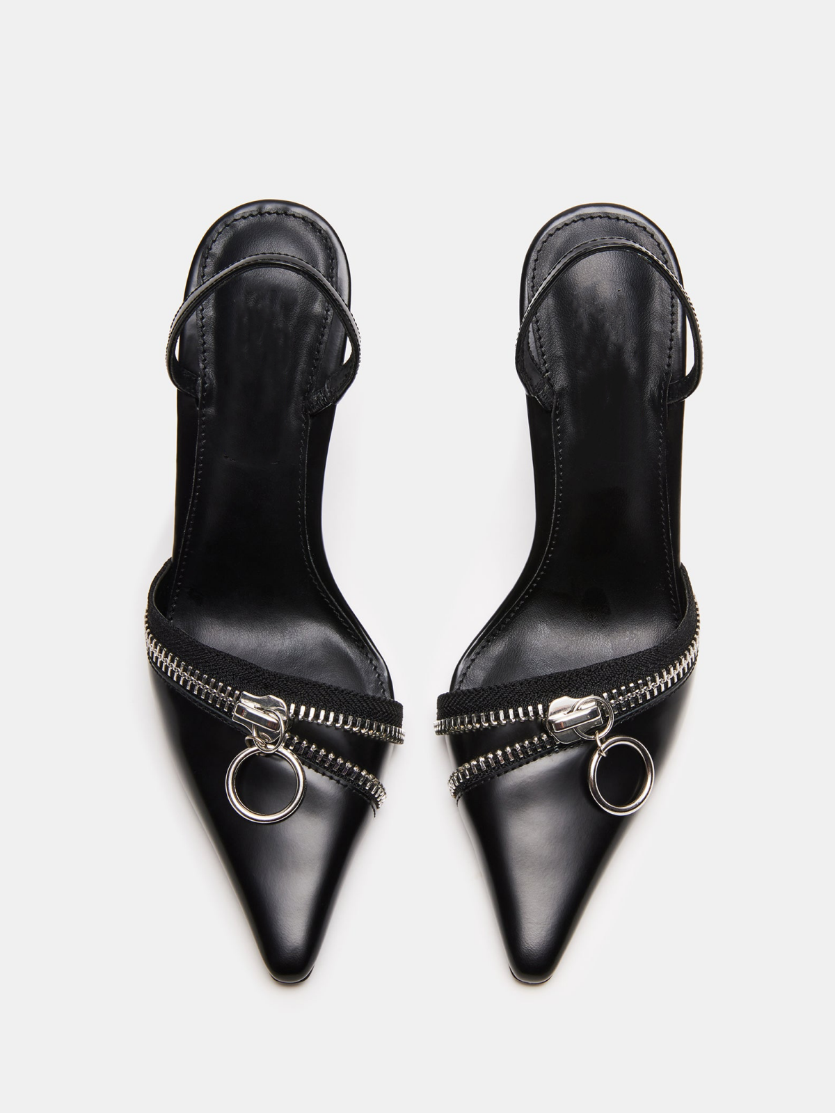 Black Vegan Leather Pointed-Toe Zipper High Heels