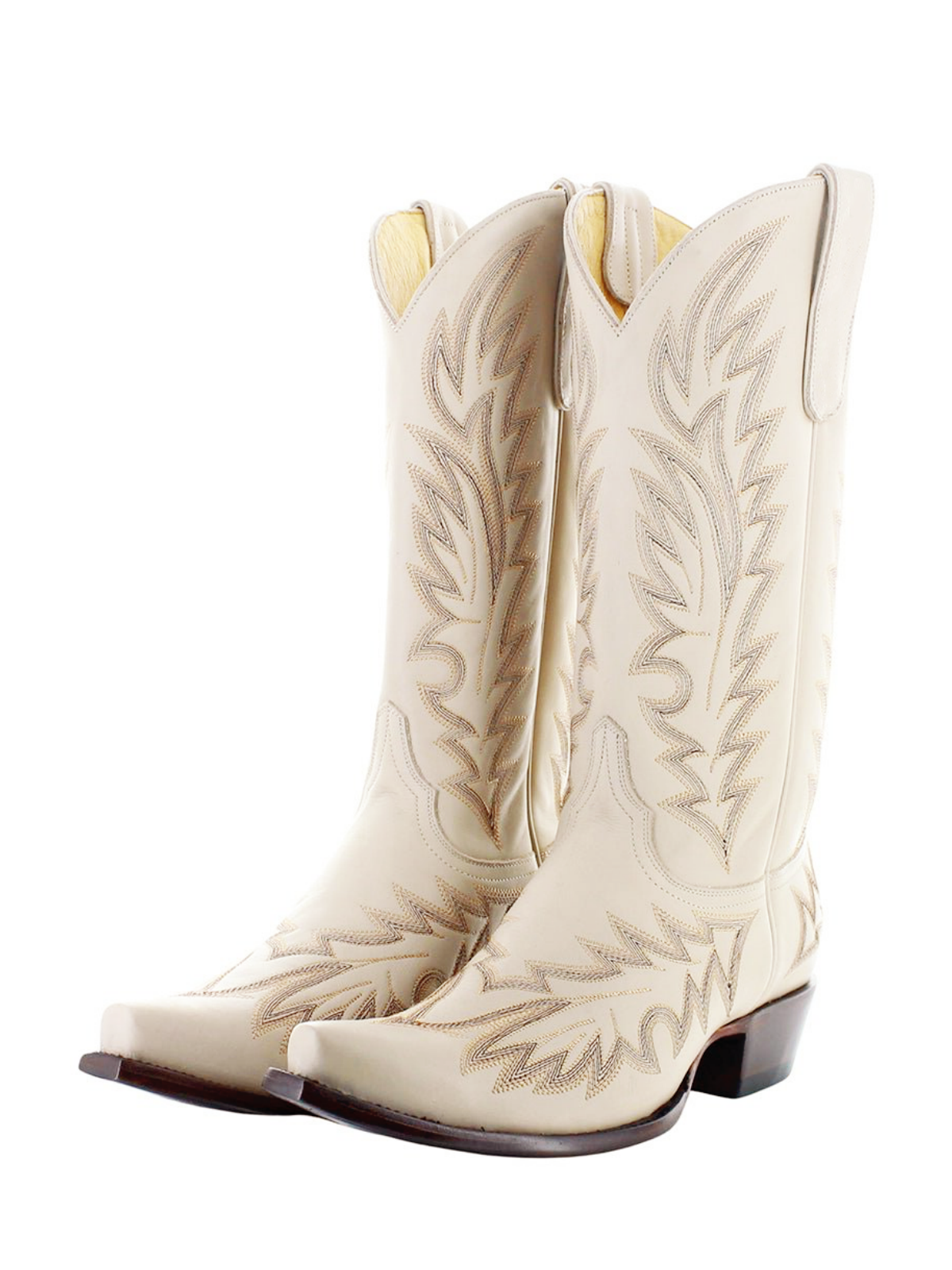 Bone Snip-Toe Embroidery Classic Wide Mid Calf Cowgirl Boots