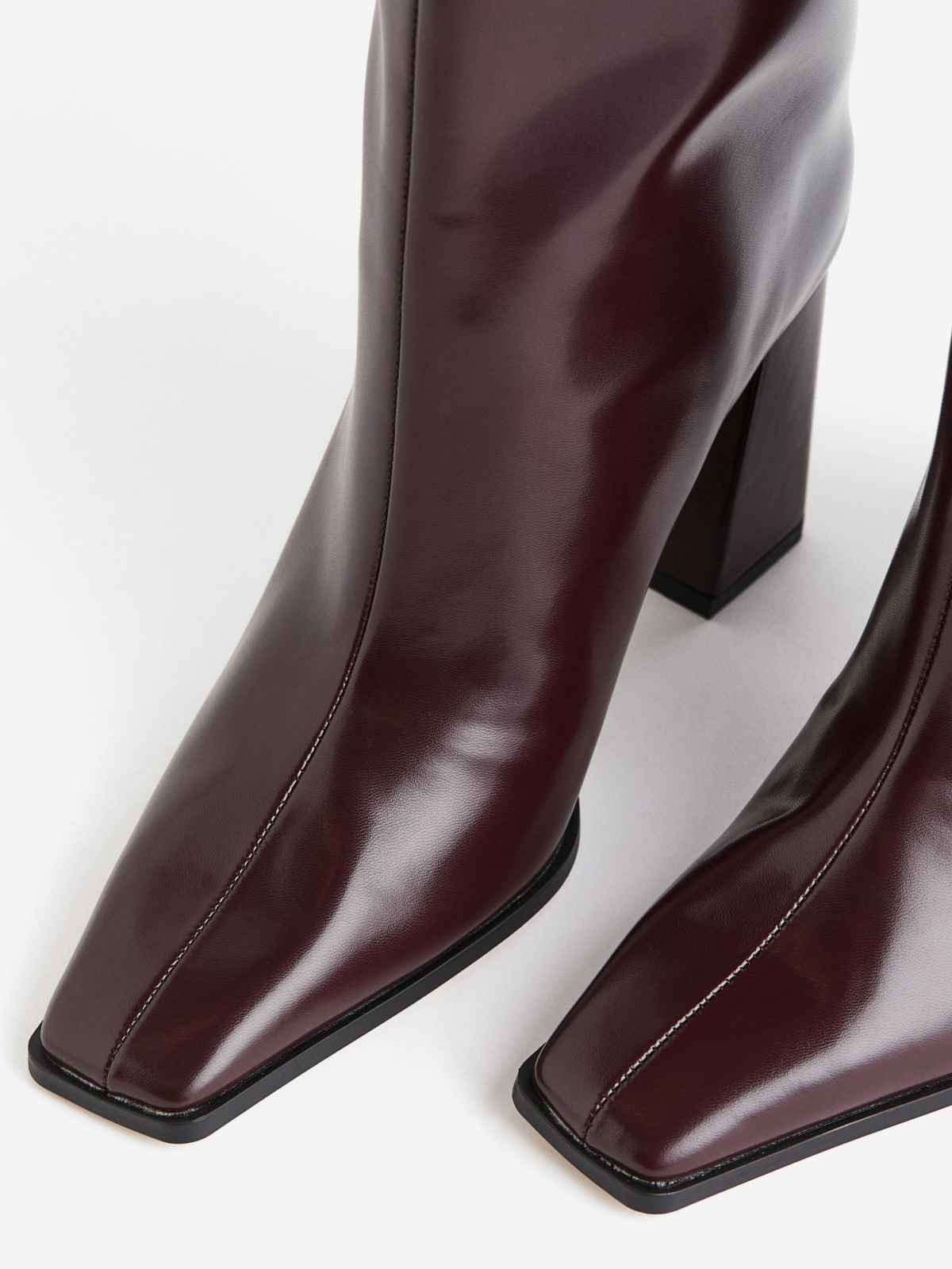 Burgundy Red Square-Toe Wide Mid Calf Tall Boots