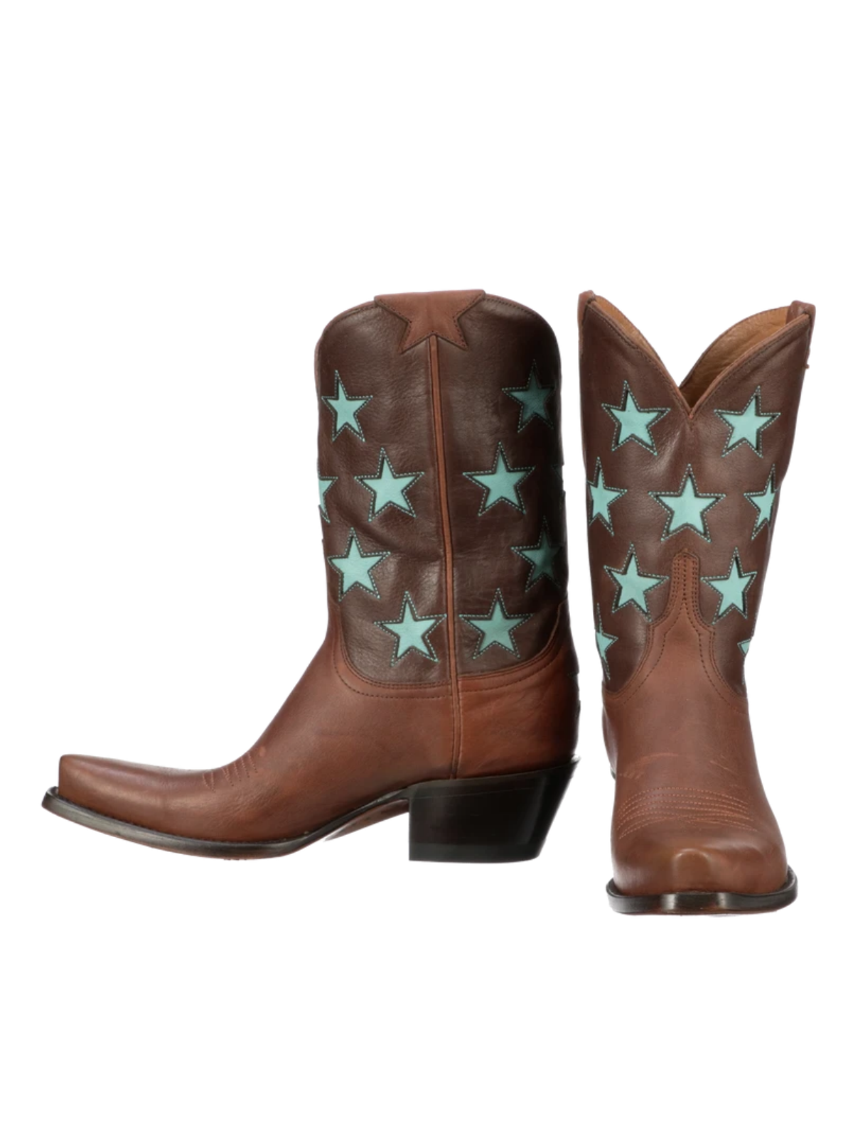 Star Inlays Snip-Toe Wide Mid Calf Western Boots For Women - Contrast Brown And Light Brown