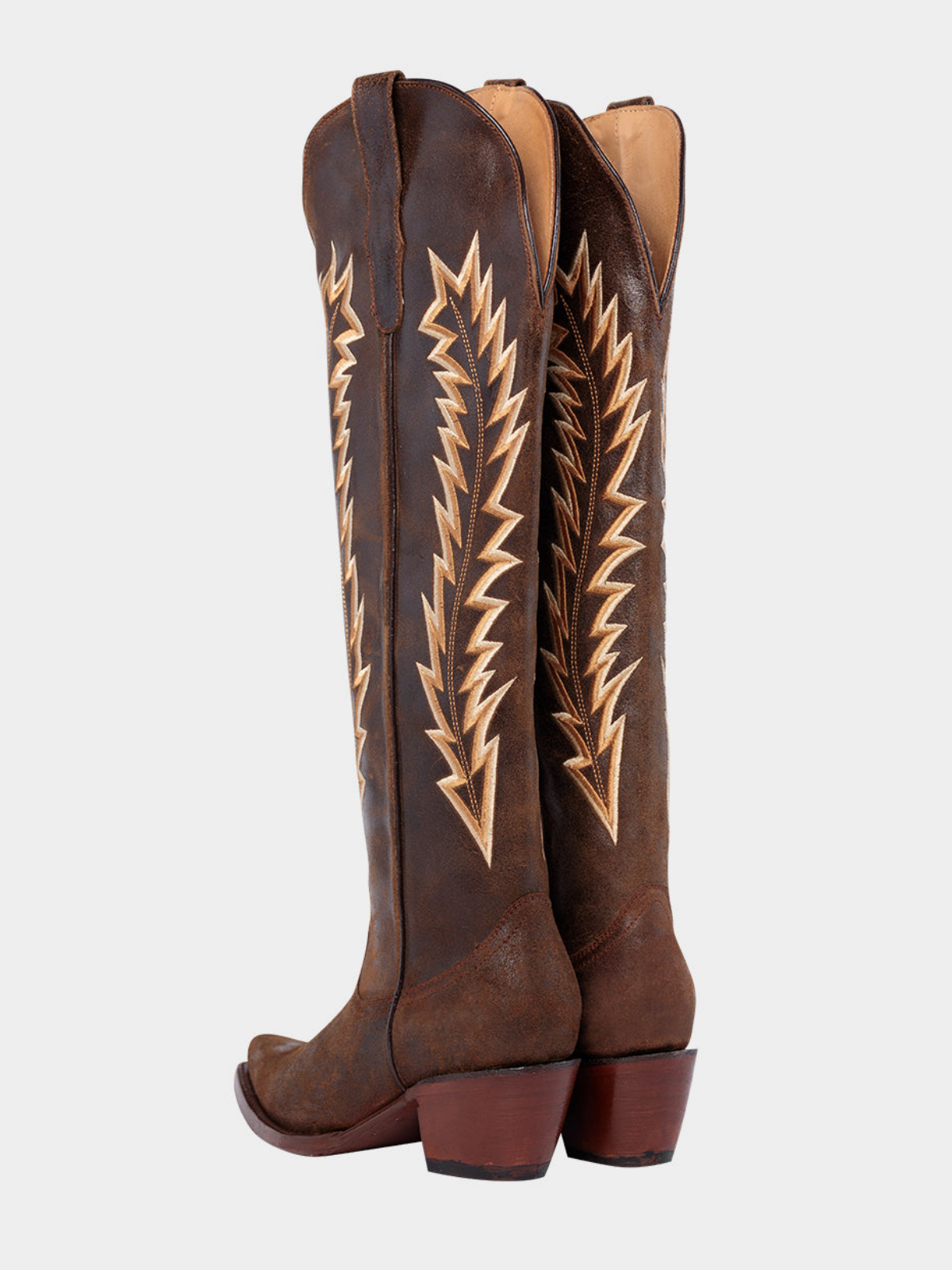 Arrows Embroidery Snip-Toe Wide Calf Over-The-Knee Cowgirl Boots - Coffee Brown