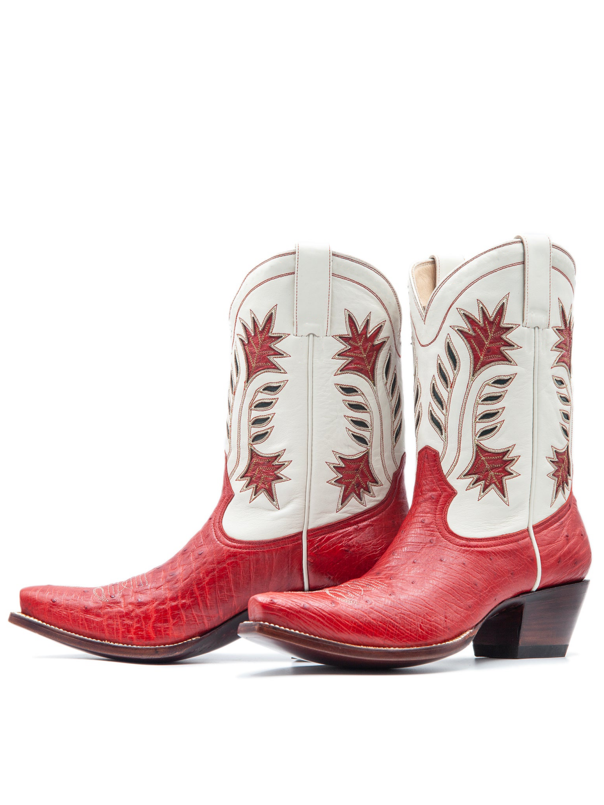 Contrast Crinkle Red And Cream Snip-Toe Inlay Wide Mid Calf Cowgirl Boots