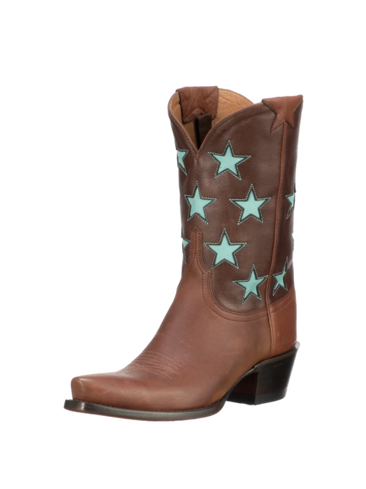 Star Inlays Snip-Toe Wide Mid Calf Western Boots For Women - Contrast Brown And Light Brown