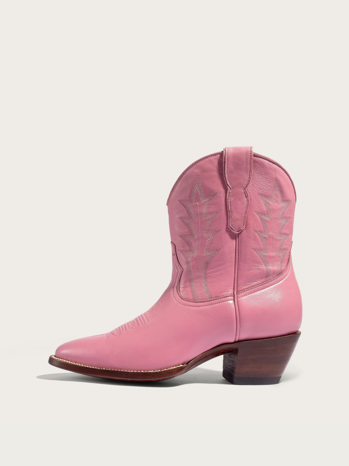 Pink Almond-Toe Embroidery Wide Mid Calf Western Boots For Women