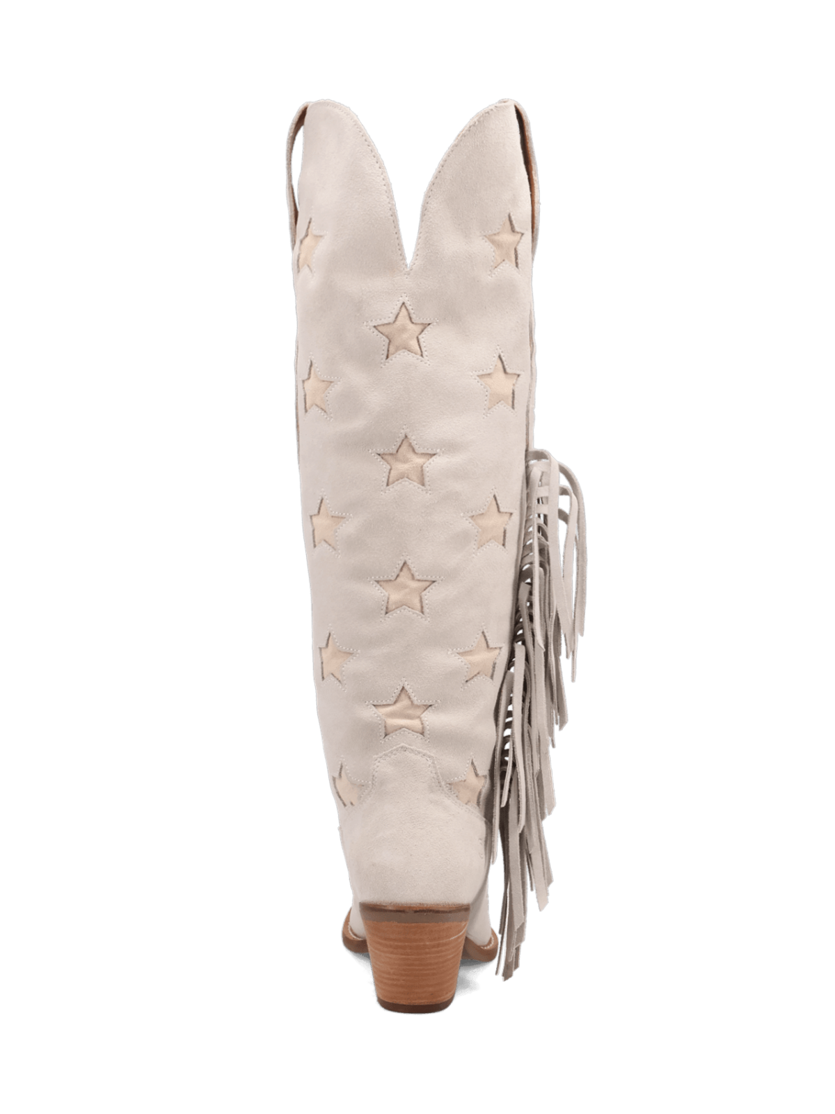 Ivory Faux Suede Snip-Toe Fringe Star Inlay Wide Calf Knee High Tall Cowgirl Boots