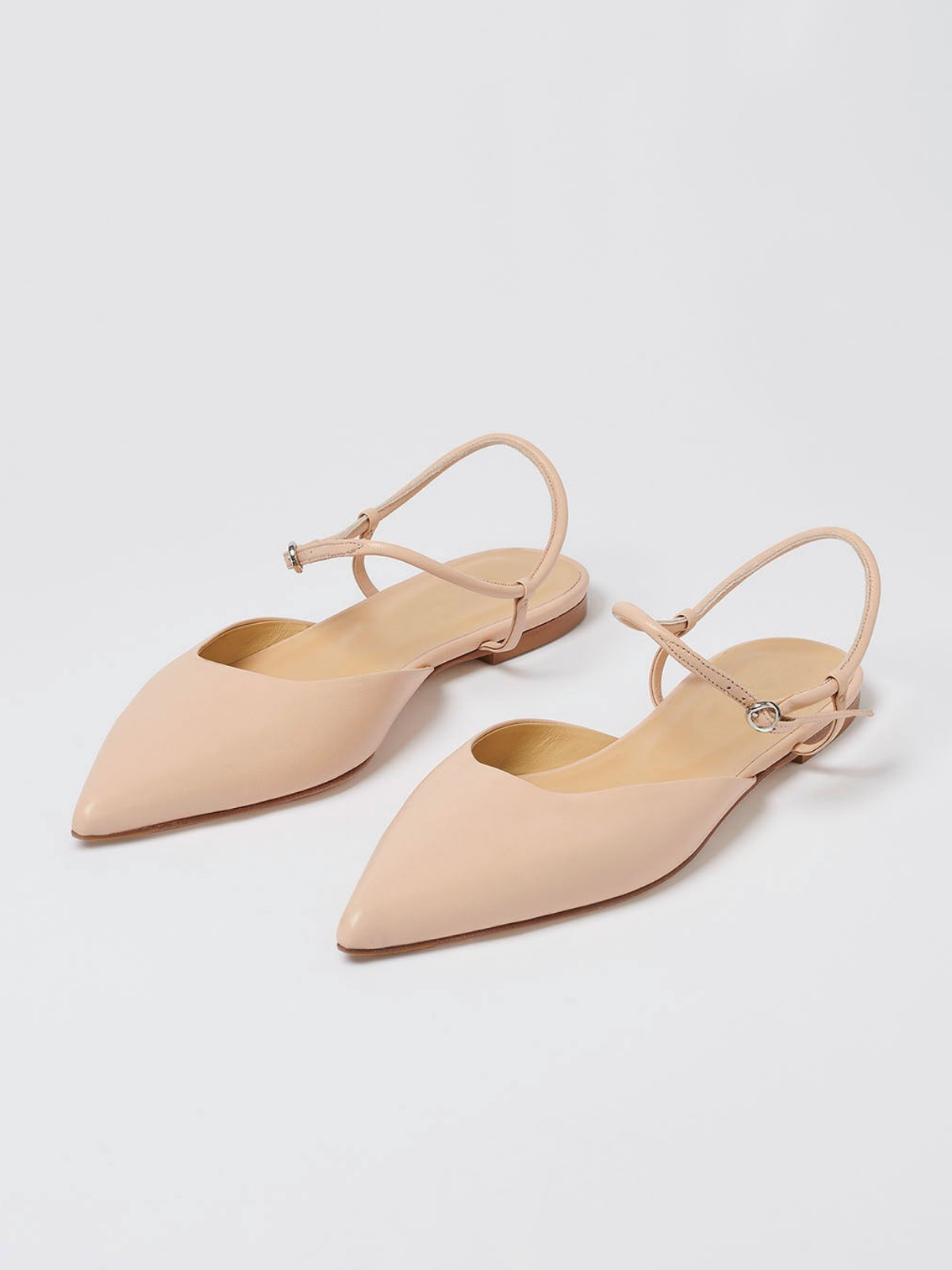 Light Peach Pointed-Toe Vegan Leather Flats With Ankle Strap