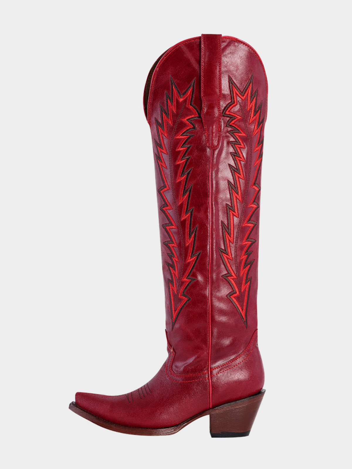 Arrows Embroidery Snip-Toe Wide Calf Over-The-Knee Cowgirl Boots - Red