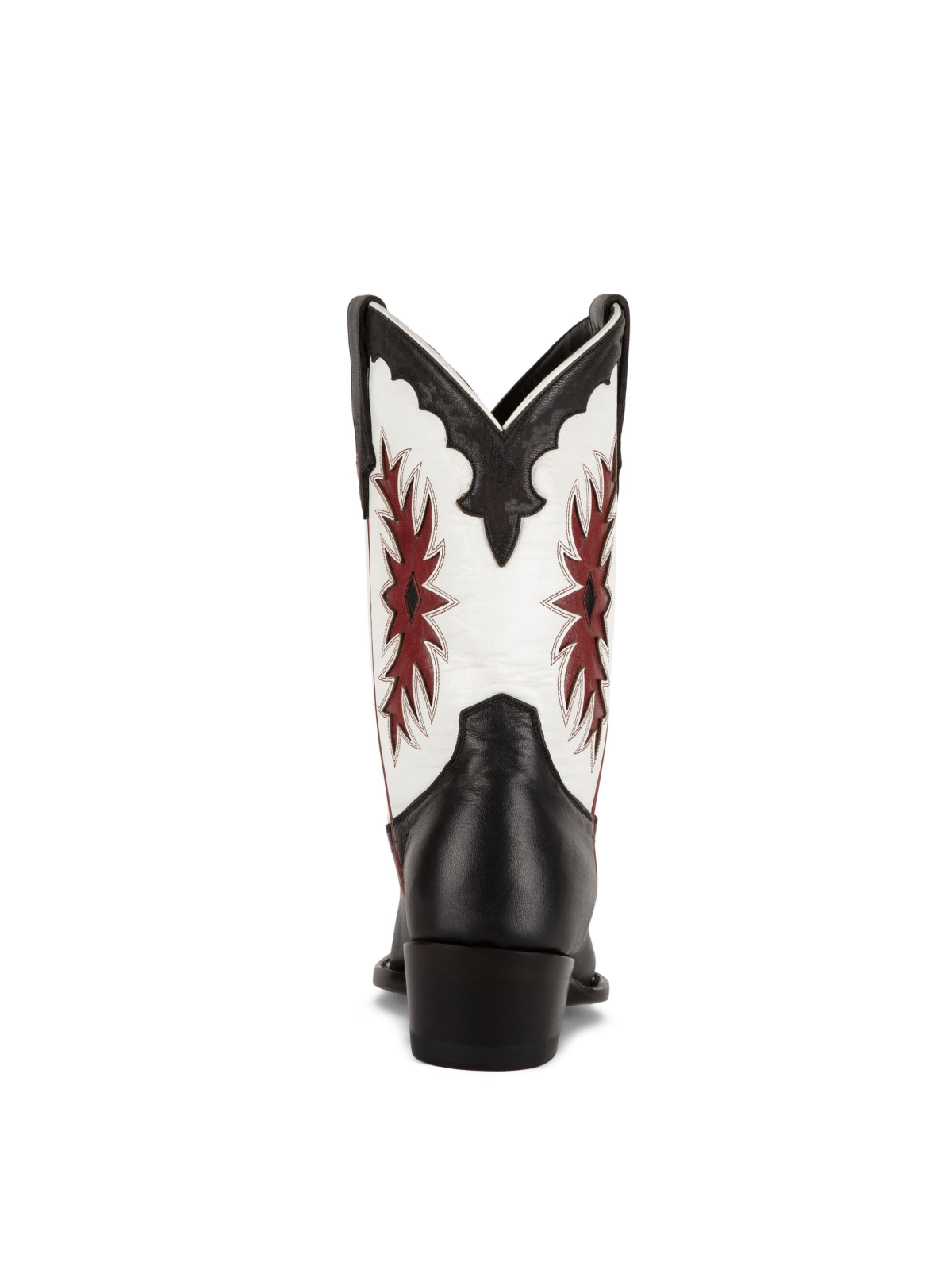 Contrast Black And White Inlay Snip-Toe Slip-On Mid Calf Cowgirl Boots