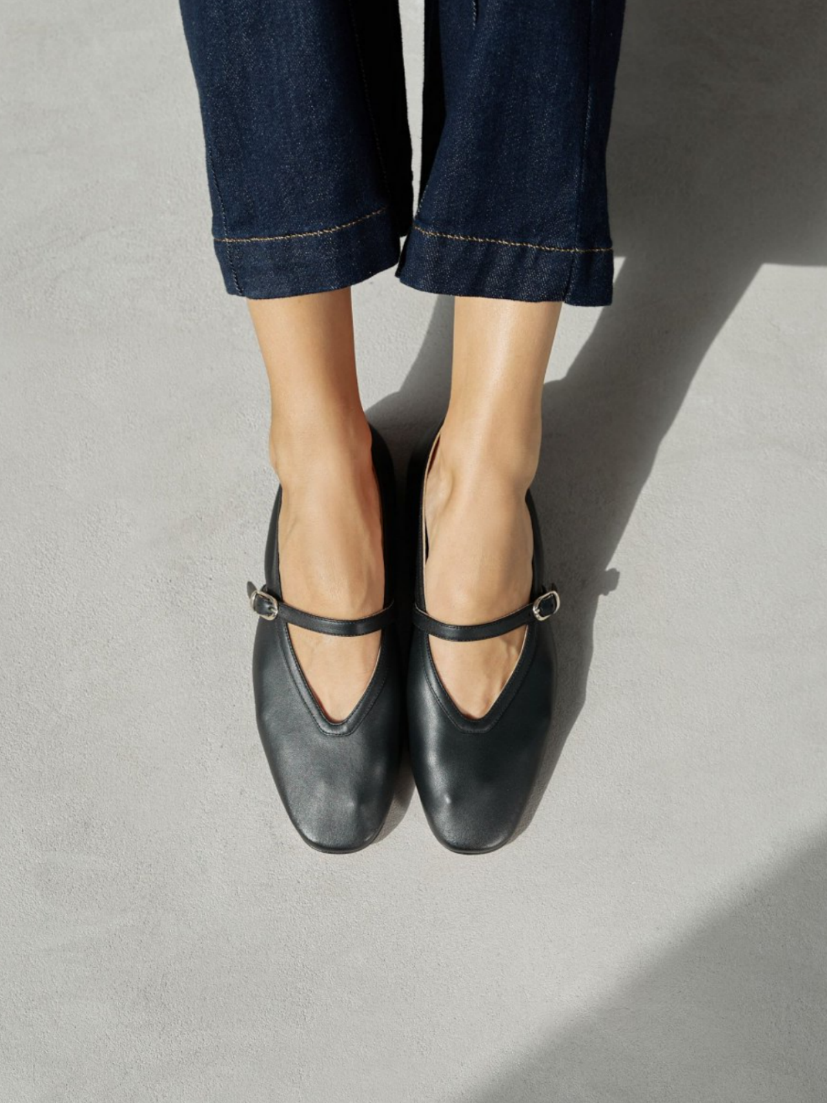 Black Vegan Leather Square Toe Buckled Ballet Flats Mary Janes