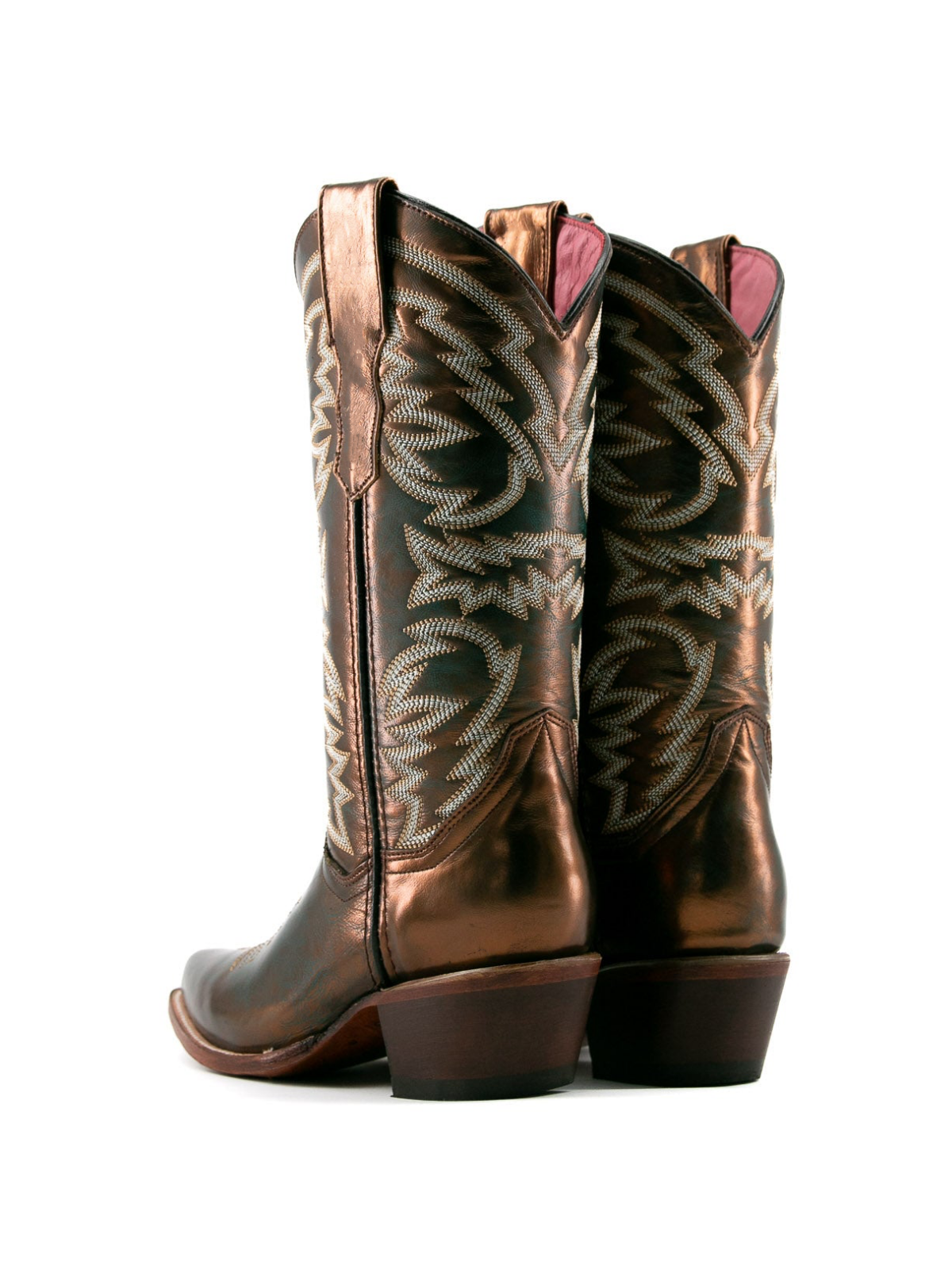 Metallic Bronze Snip-Toe Embroidery Wide Mid Calf Cowgirl Boots