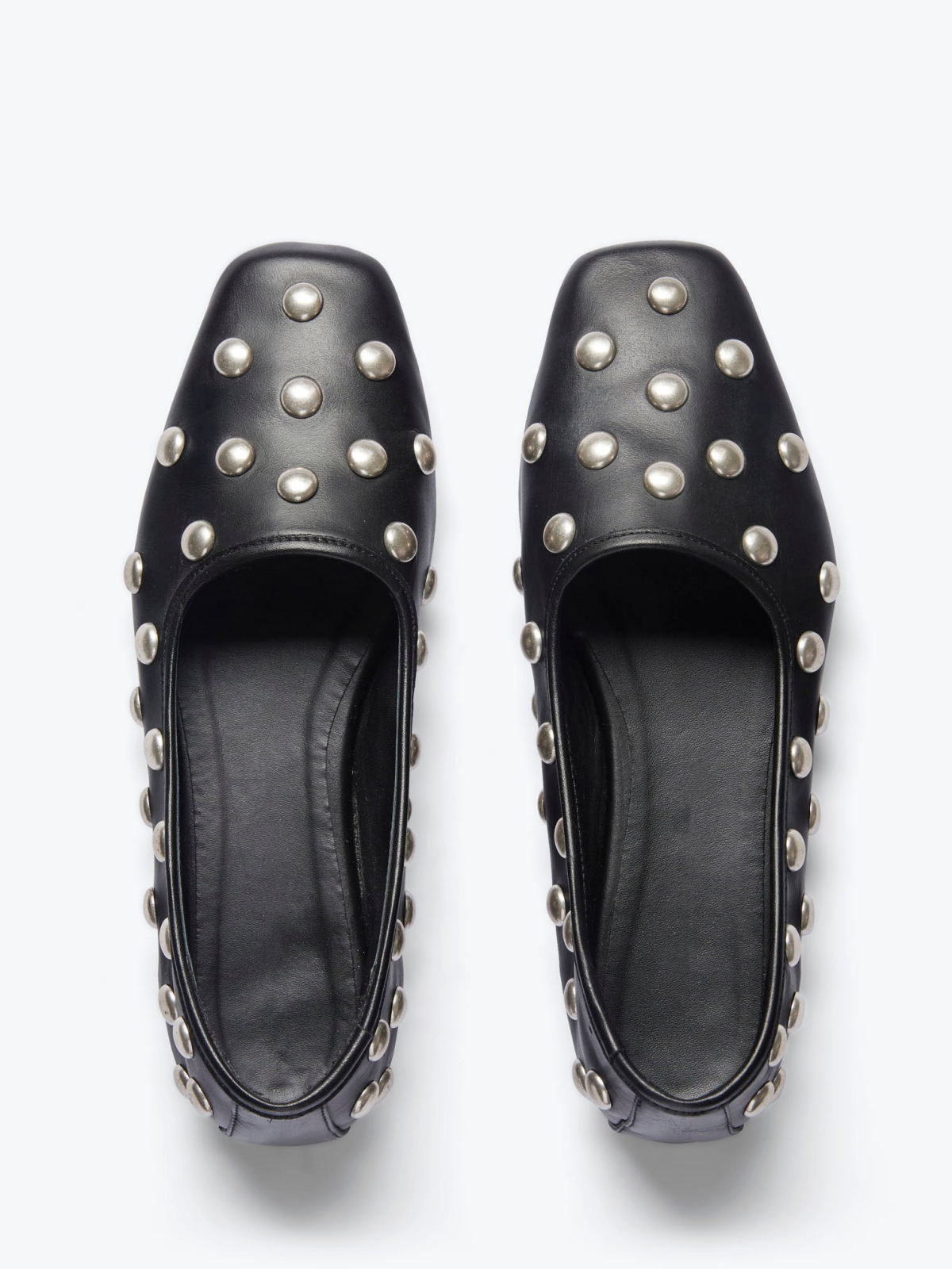 Black Square-Toe Ballet Flats With Studs